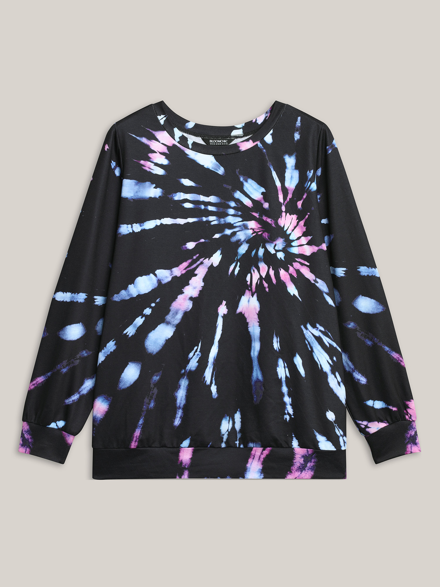 Plus Size Tie-Dye Stretchy Crew Neck Sweatshirt Women Black Casual Contrast Round Neck Everyday Sweatshirts BloomChic 30/6X 