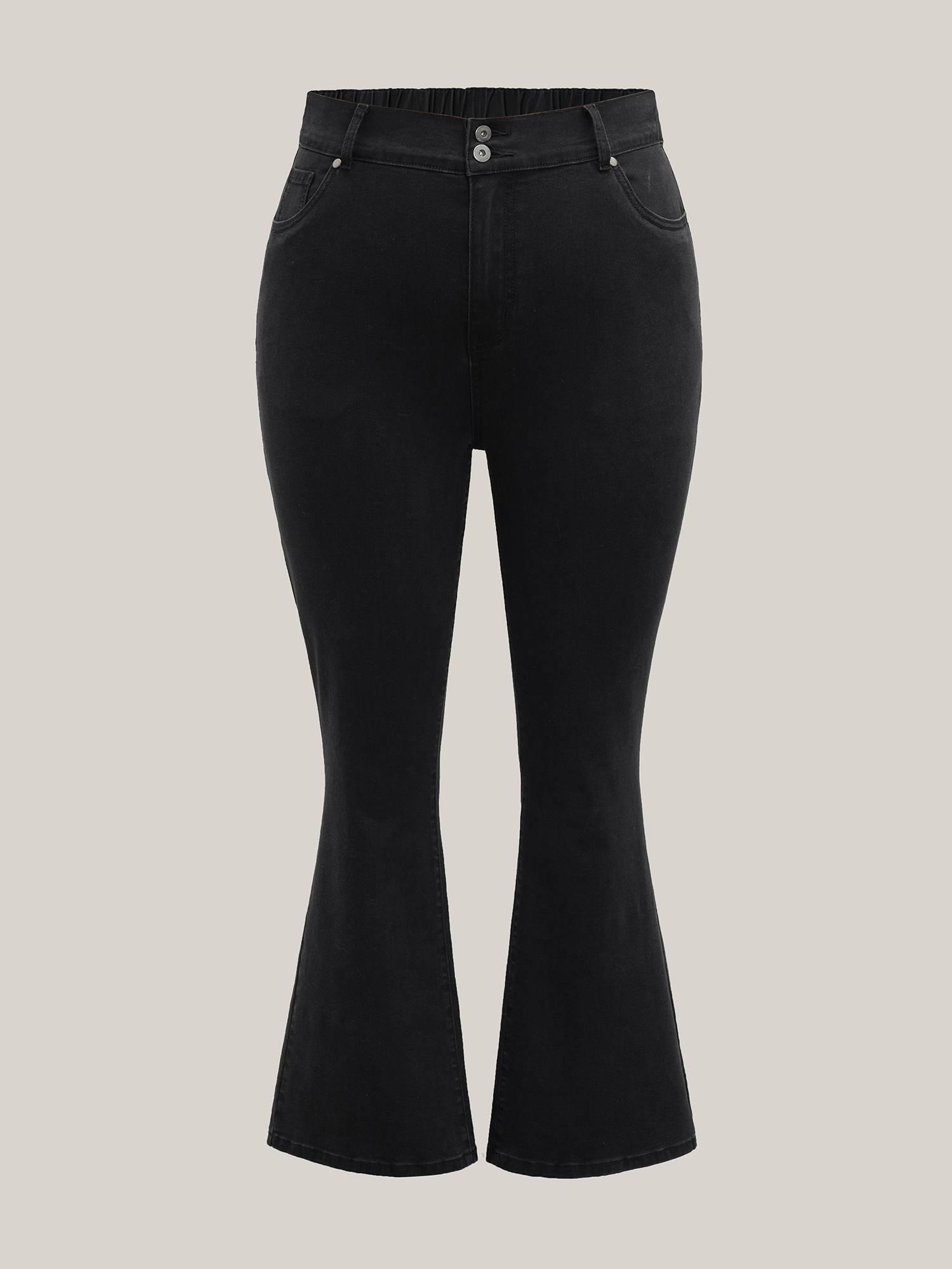 Plus Size Buttons Mid-Rise Curvy Skinny-Fit Jeans Women Denimblack Elegant Button Medium stretch Slanted pocket Jeans BloomChic 18/2X 