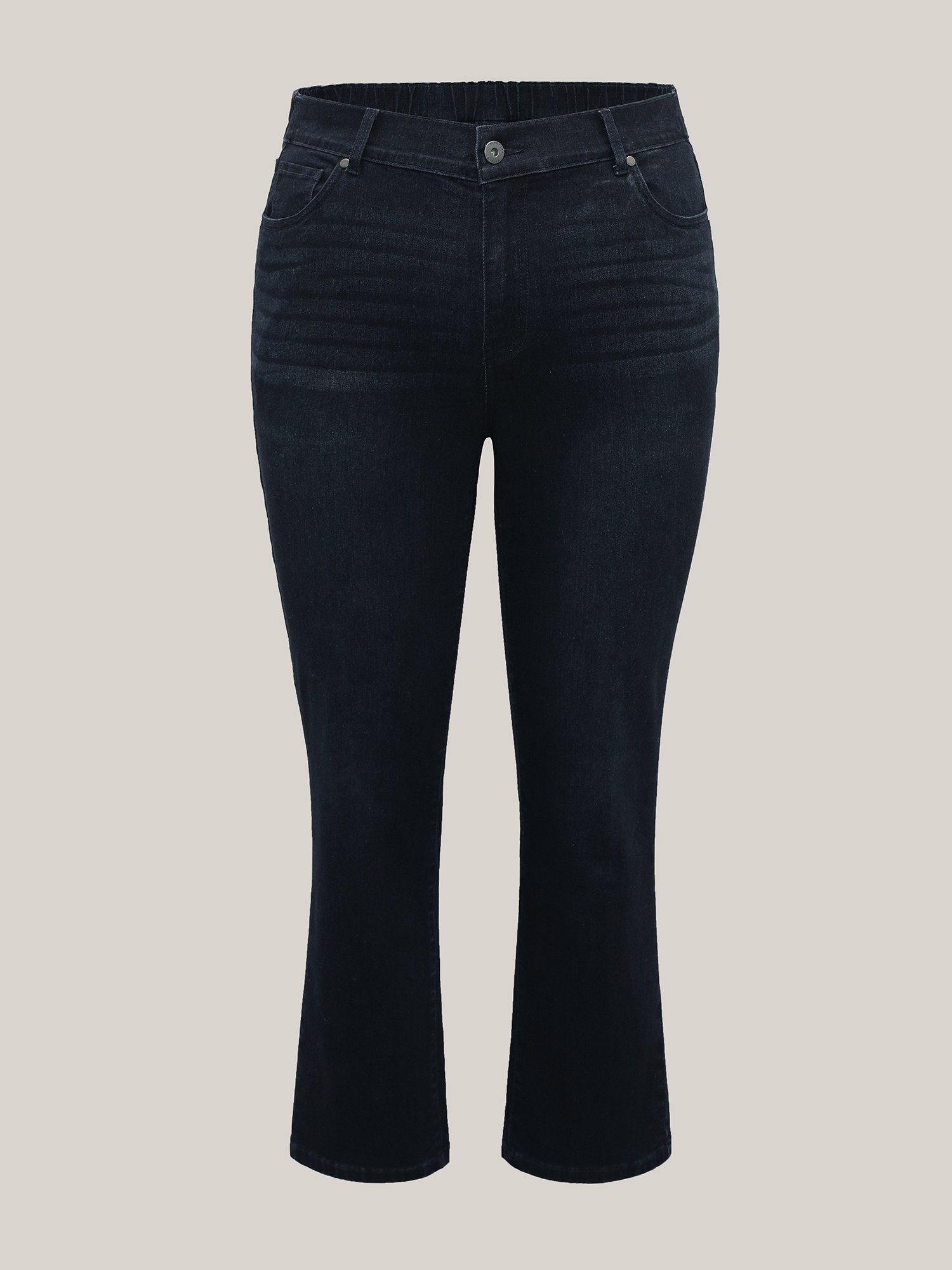Plus Size Whiskered Mid-Rise Skinny-Fit Jeans Women Denimcharcoal Elegant Button Medium stretch Slanted pocket Jeans BloomChic 12/L 
