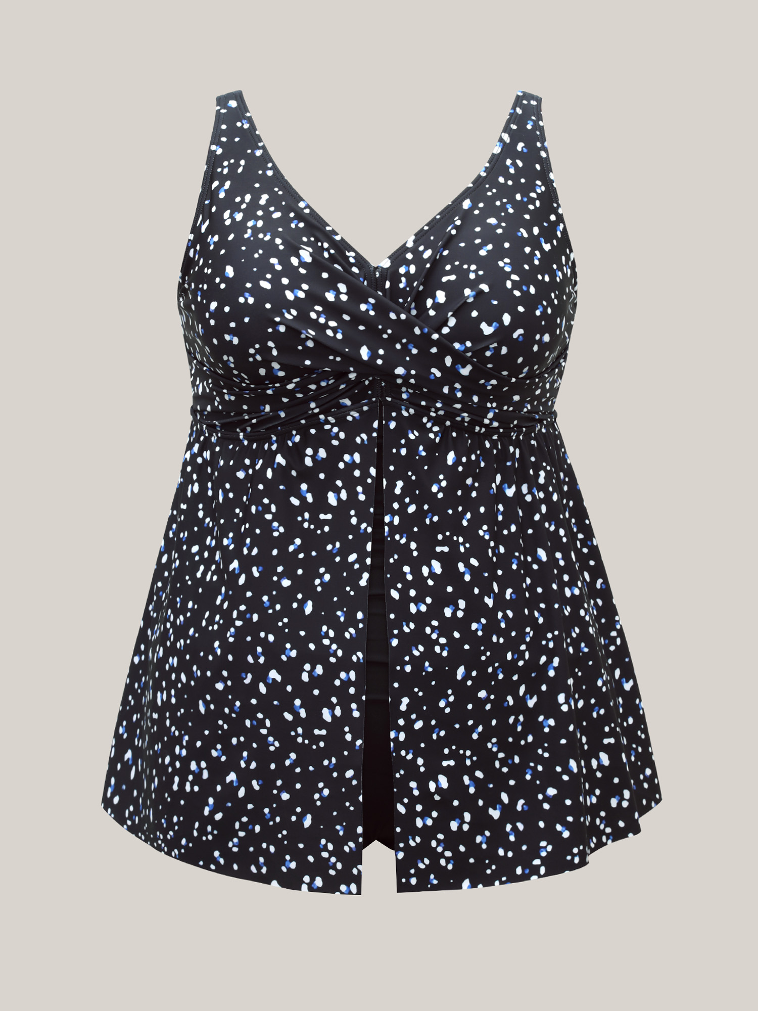 Plus Size Dot Print Layered Twist-Front One-Piece Swimsuit Women`s Swimwear Black Beach Twist Curve Bathing Suits High stretch One Pieces BloomChic 22-24/3X 