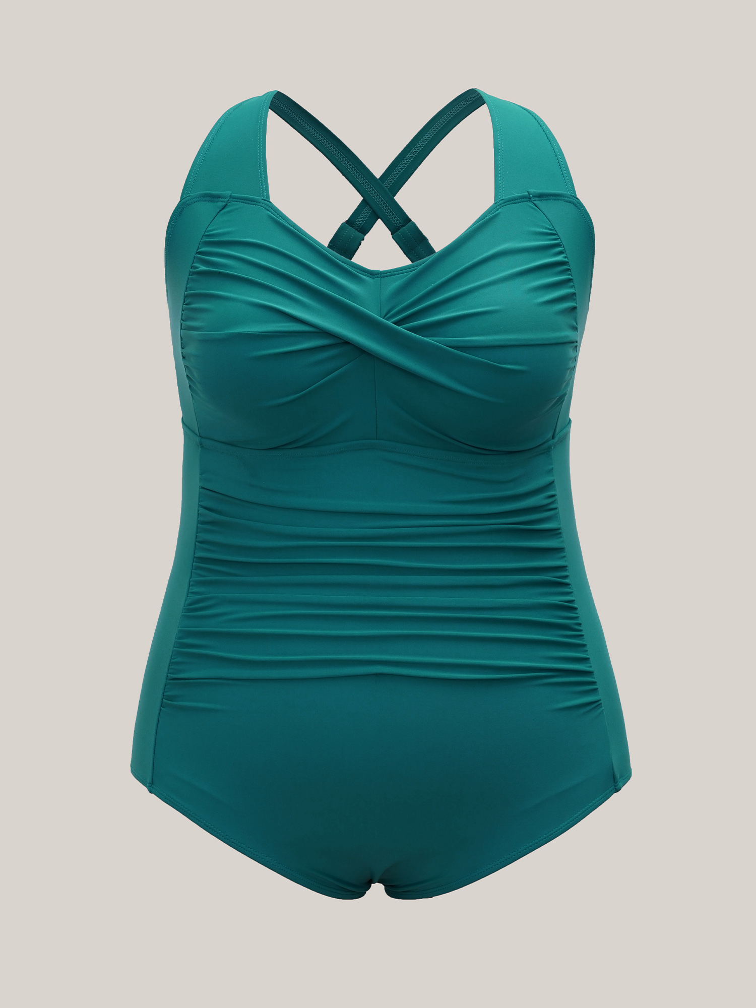 Plus Size Twist-Front Ruched Adjustable One-Piece Swimsuit Women`s Swimwear Cyan Beach Twist Curve Bathing Suits High stretch One Pieces BloomChic 22-24/3X 