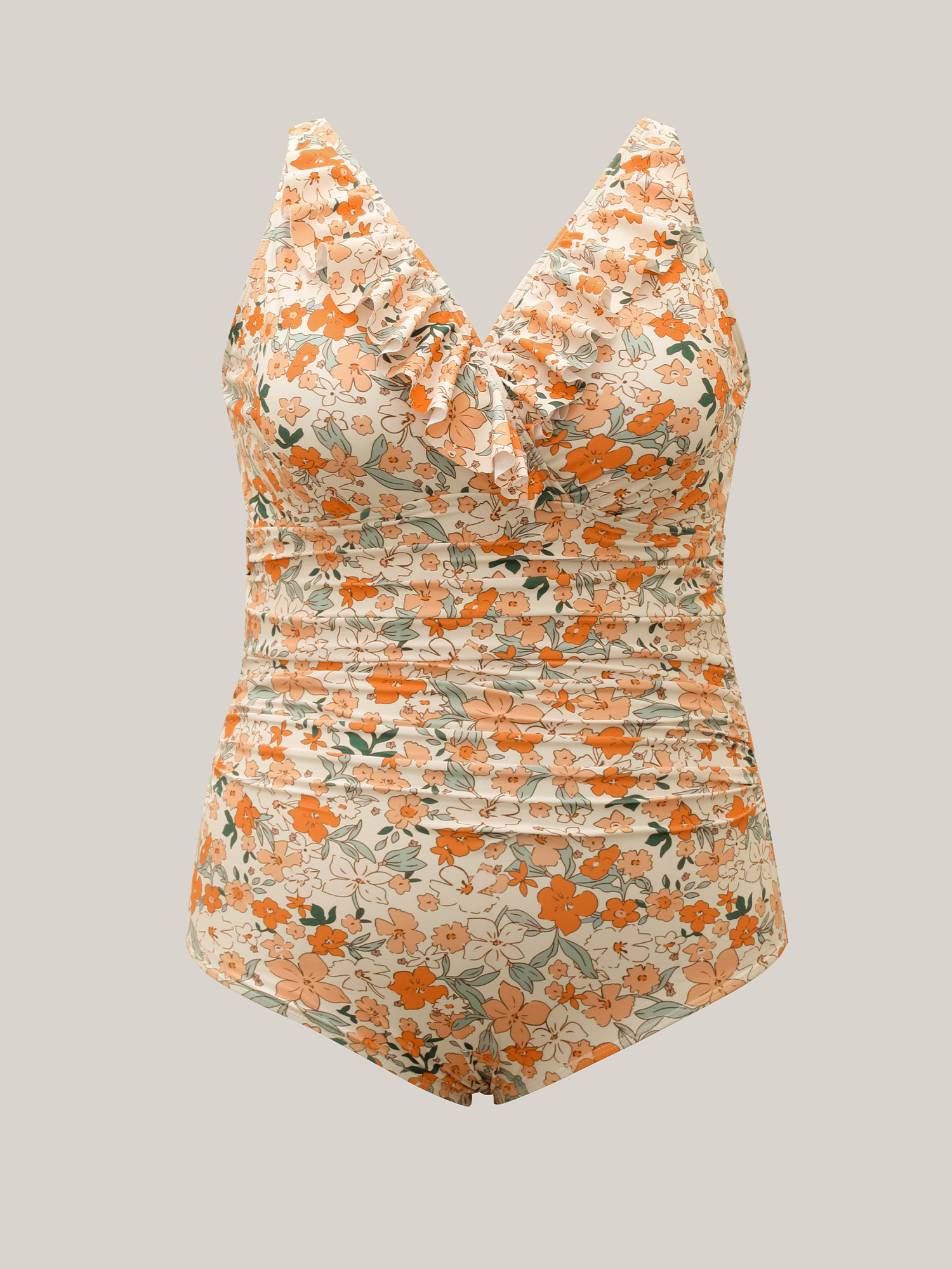 Plus Size 2-in-1 Flowy Tie Midi Sarong One-Piece Swimsuit Women`s Swimwear Multicolor Beach Gathered Curve Bathing Suits High stretch One Pieces BloomChic 10/M 