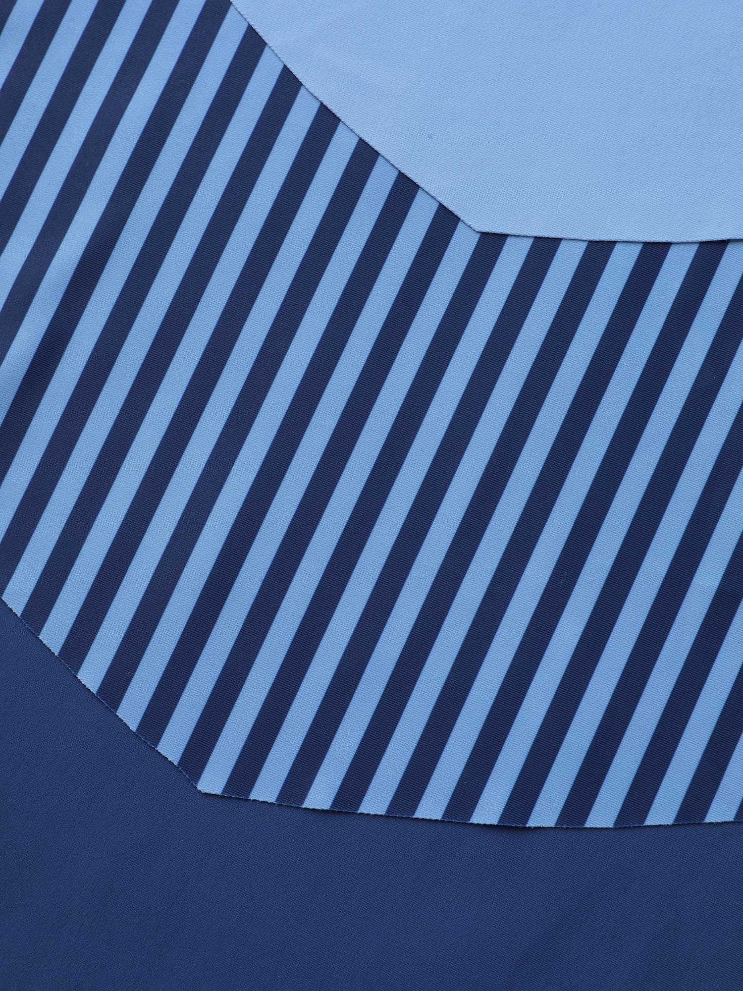 Plus Size Color Block Ruffled Flared Swim Top Women`s Swimwear Mediumblue Beach High stretch Bodycon V-neck Curve Swim Tops BloomChic 12/L 