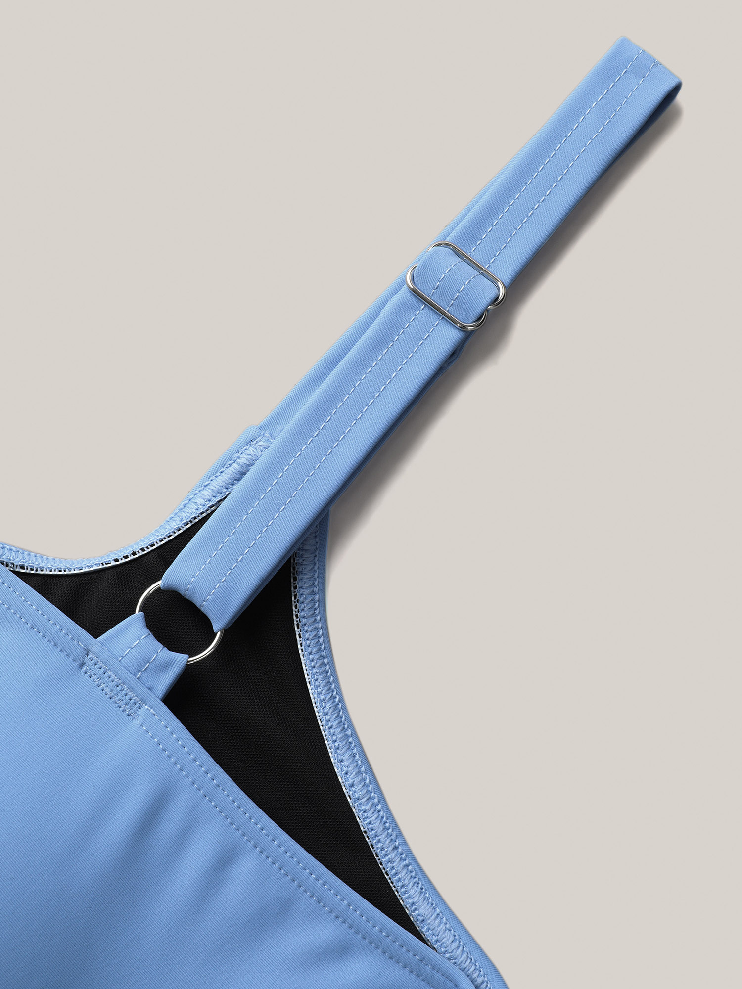 Plus Size Color Block Ruffled Flared Swim Top Women`s Swimwear Mediumblue Beach High stretch Bodycon V-neck Curve Swim Tops BloomChic 12/L 