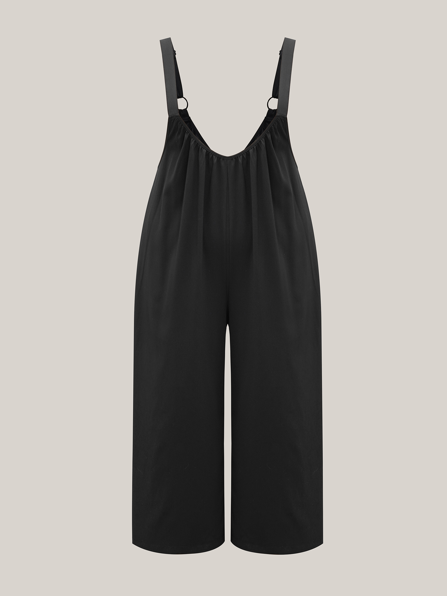 Plus Size Black Adjustable Straps Pockets Plain Flared Jumpsuit Women Casual Sleeveless Non Everyday Loose Jumpsuits BloomChic 22-24/3X 