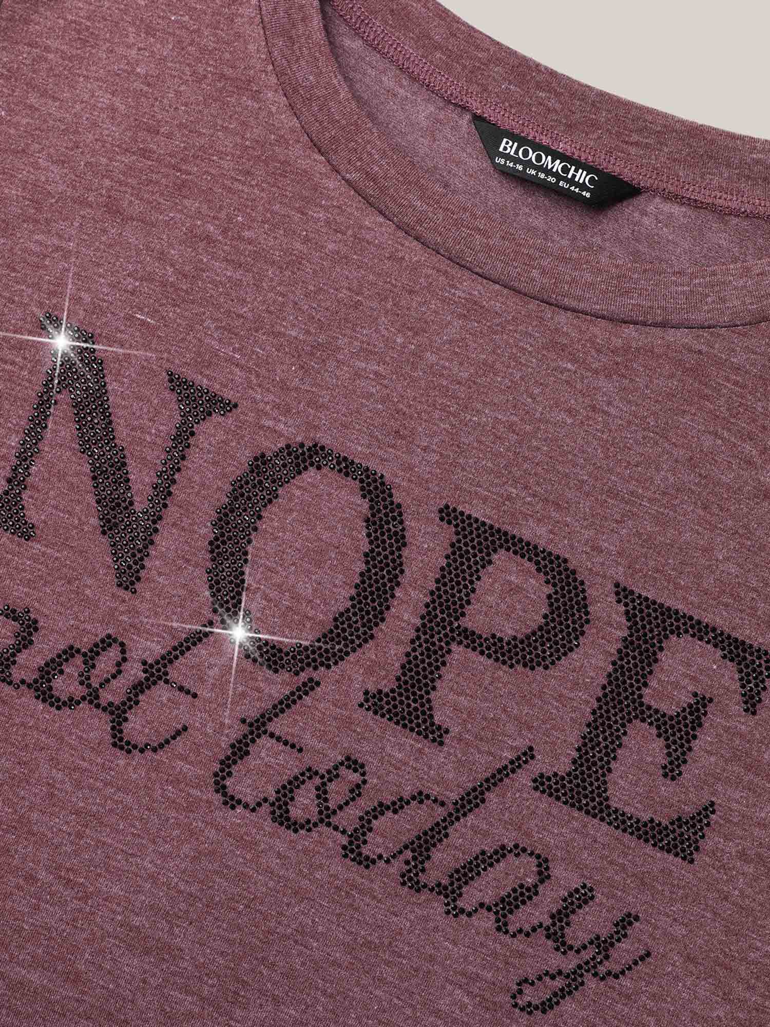 Plus Size Nope Not Today Print Rhinestone Round Neck T-Shirt Deepred Women Casual Rhinestone detailing Round Neck Everyday T-shirts BloomChic 10/M 