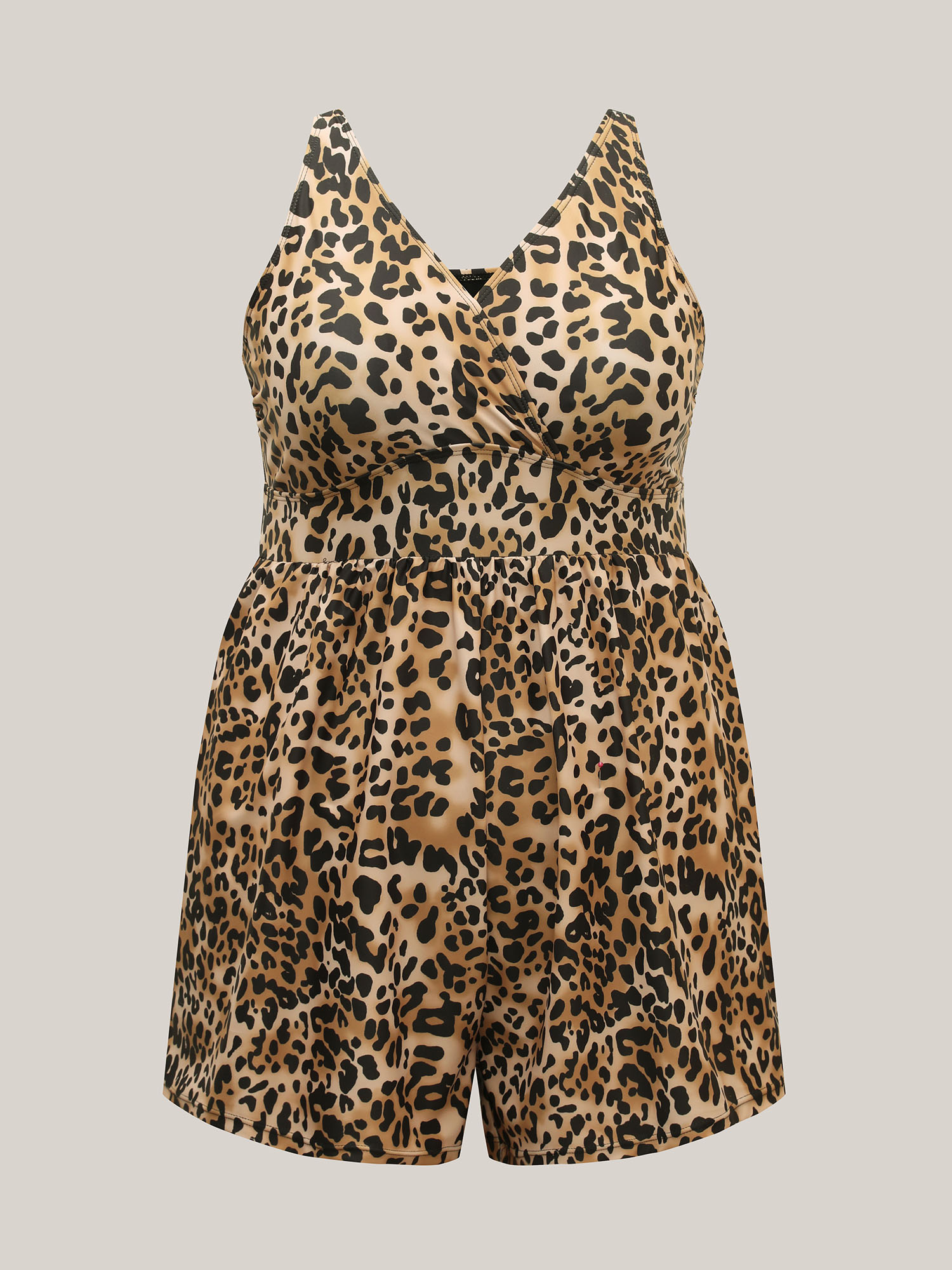 Plus Size Leopard Print Slim-Fit One-Piece Swimsuit Women`s Swimwear Leopard Beach Overlapping Curve Bathing Suits High stretch One Pieces BloomChic 12/L 