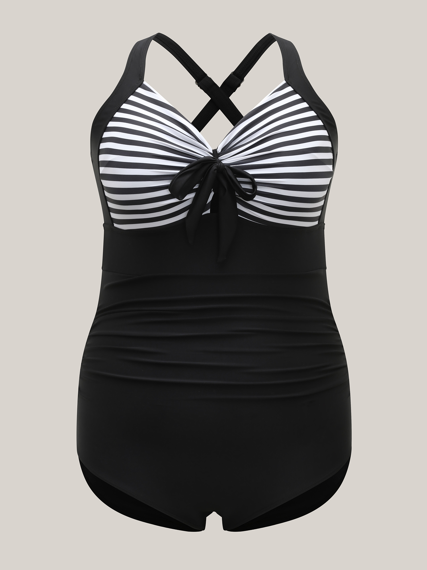 Plus Size Striped Adjustable Bust-Tie One-Piece Swimsuit Women`s Swimwear Black Beach Tie knot Curve Bathing Suits High stretch One Pieces BloomChic 10/M 