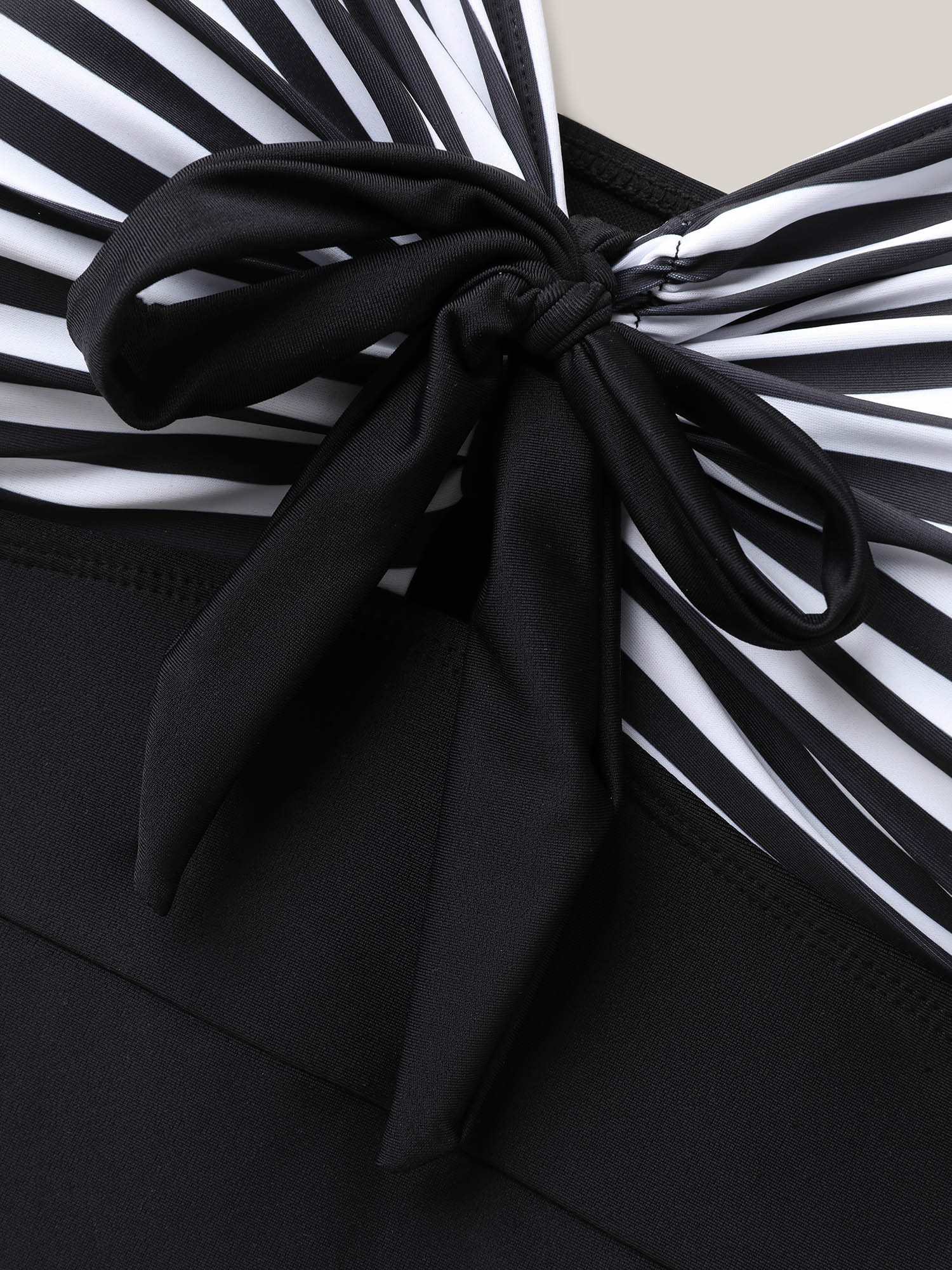 Plus Size Striped Adjustable Bust-Tie One-Piece Swimsuit Women`s Swimwear Black Beach Tie knot Curve Bathing Suits High stretch One Pieces BloomChic 10/M 