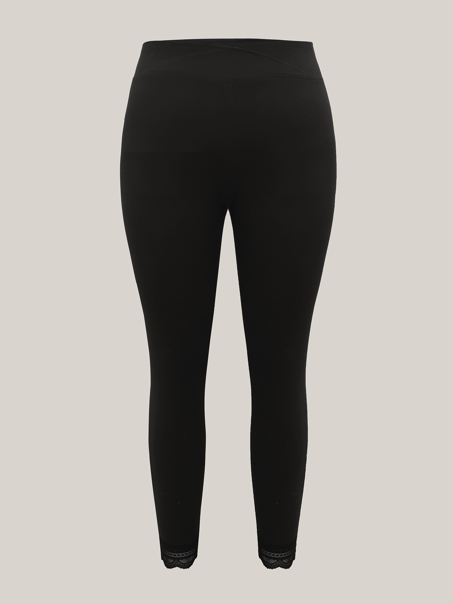 Plus Size Overlap Waist Spliced Tight Pants Women Black Elegant High stretch Skinny Mid Rise Everyday Leggings BloomChic 30/6X 