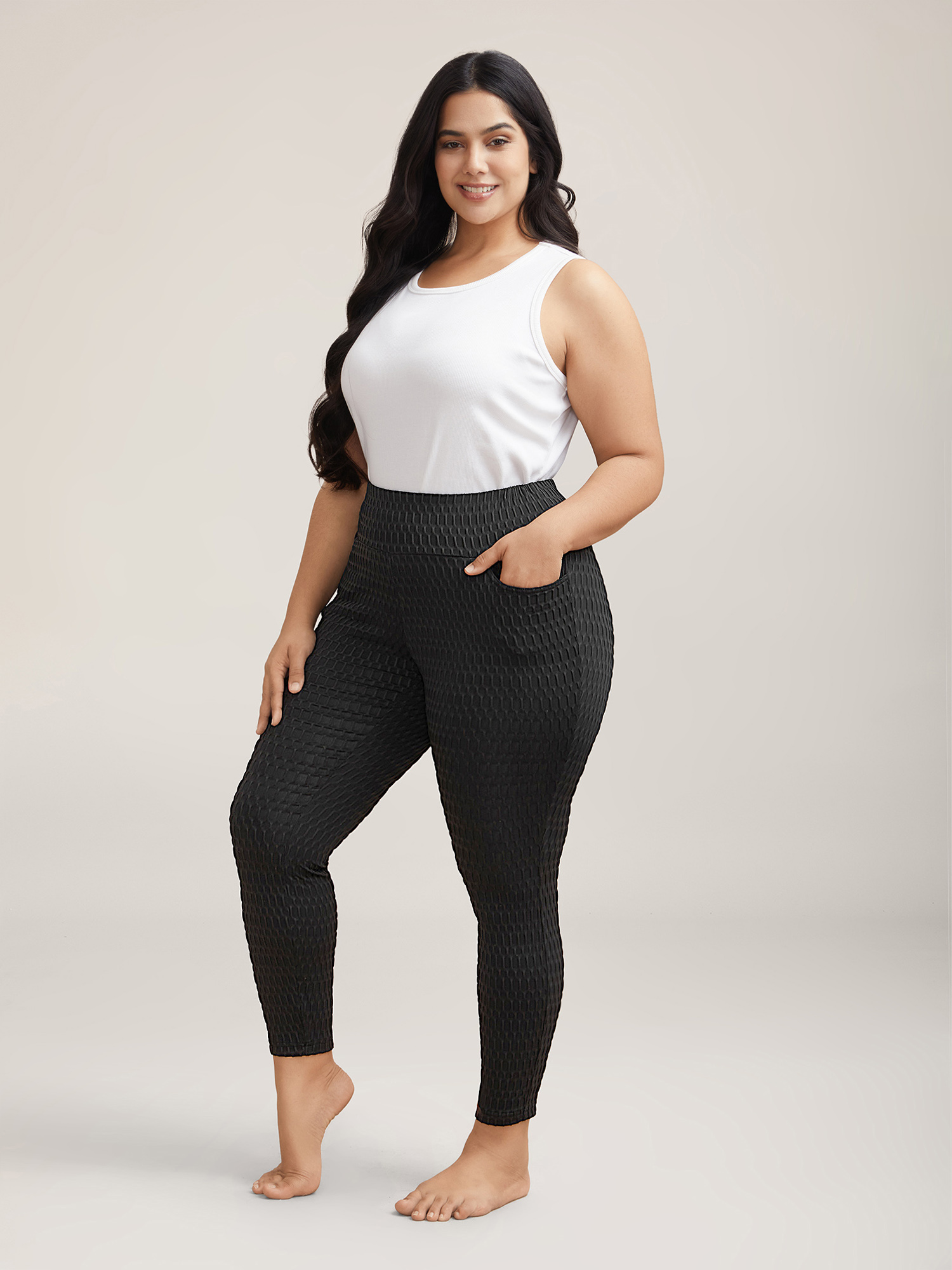 Plus Size Textured Wide waist Super Stretch Leggings Women Black Casual High stretch Skinny Mid Rise Everyday Leggings BloomChic 18-20/2X 