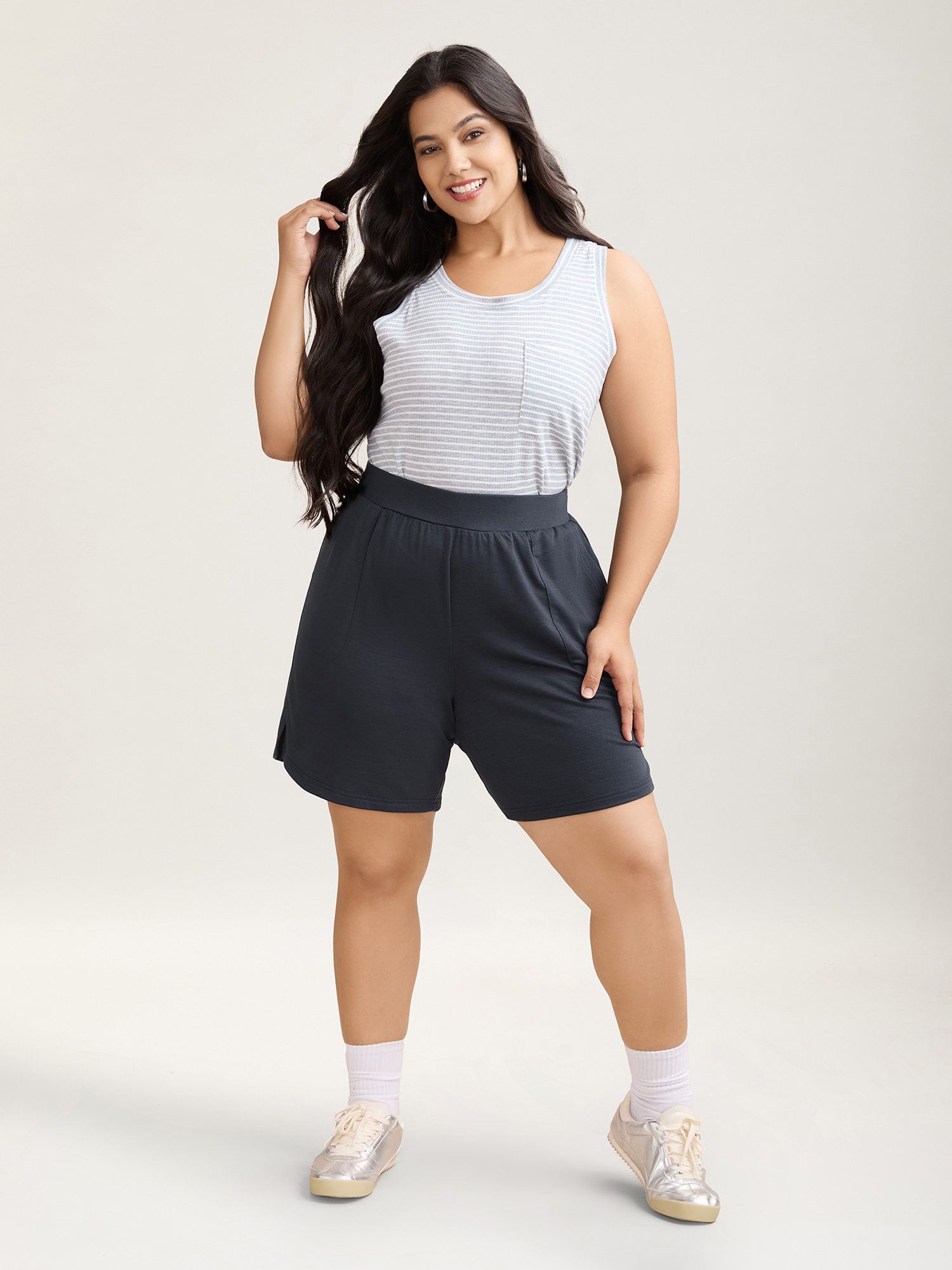 Plus Size Stretchy Waist Split Relaxed Shorts Women Midnight Casual Slit Loose Everyday Shorts BloomChic 30/6X 