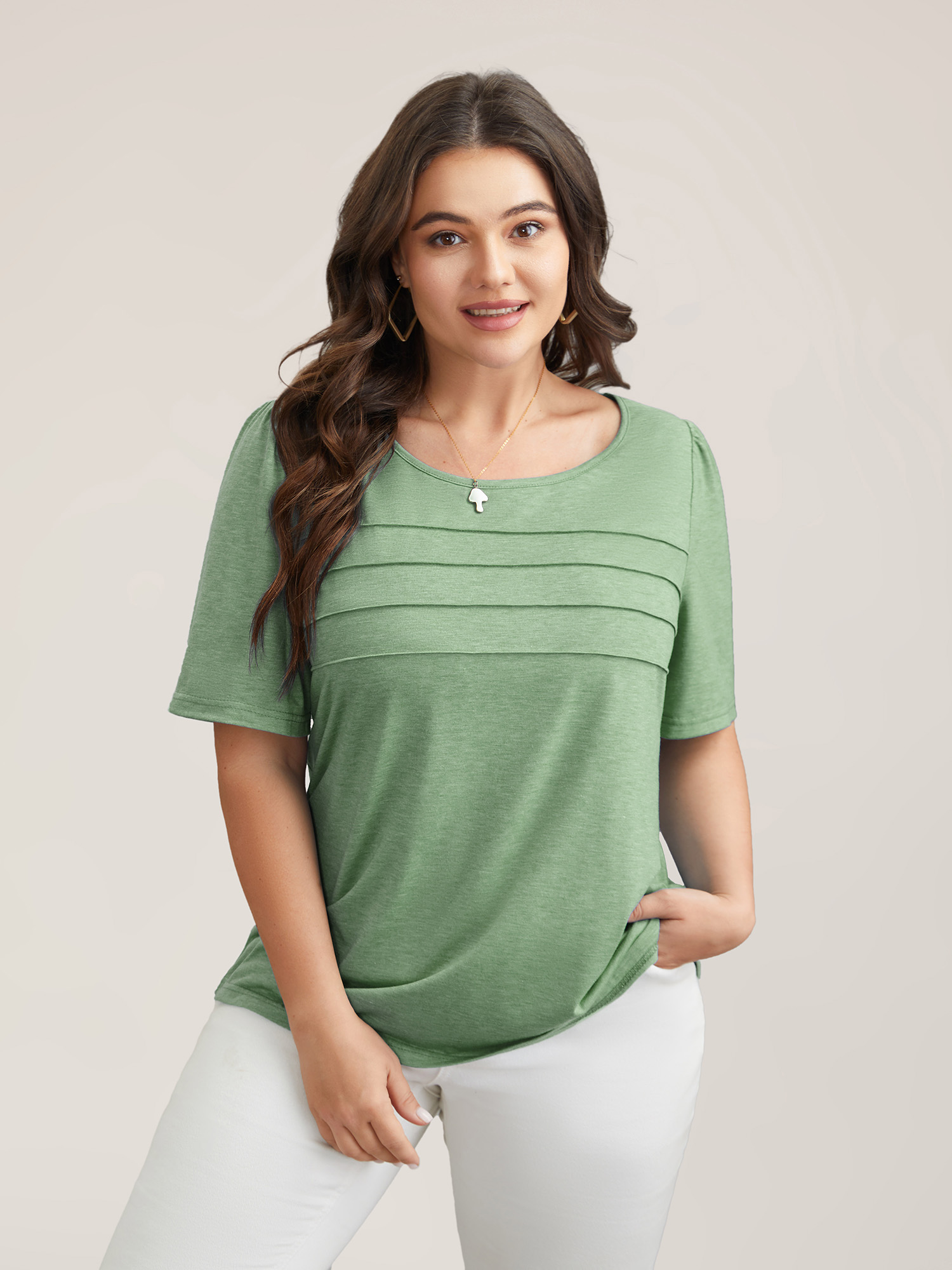 

Plus Size Seamed Round Neck Fitted T-Shirt Greenbean Women Casual Tucked seam Round Neck Everyday T-shirts BloomChic