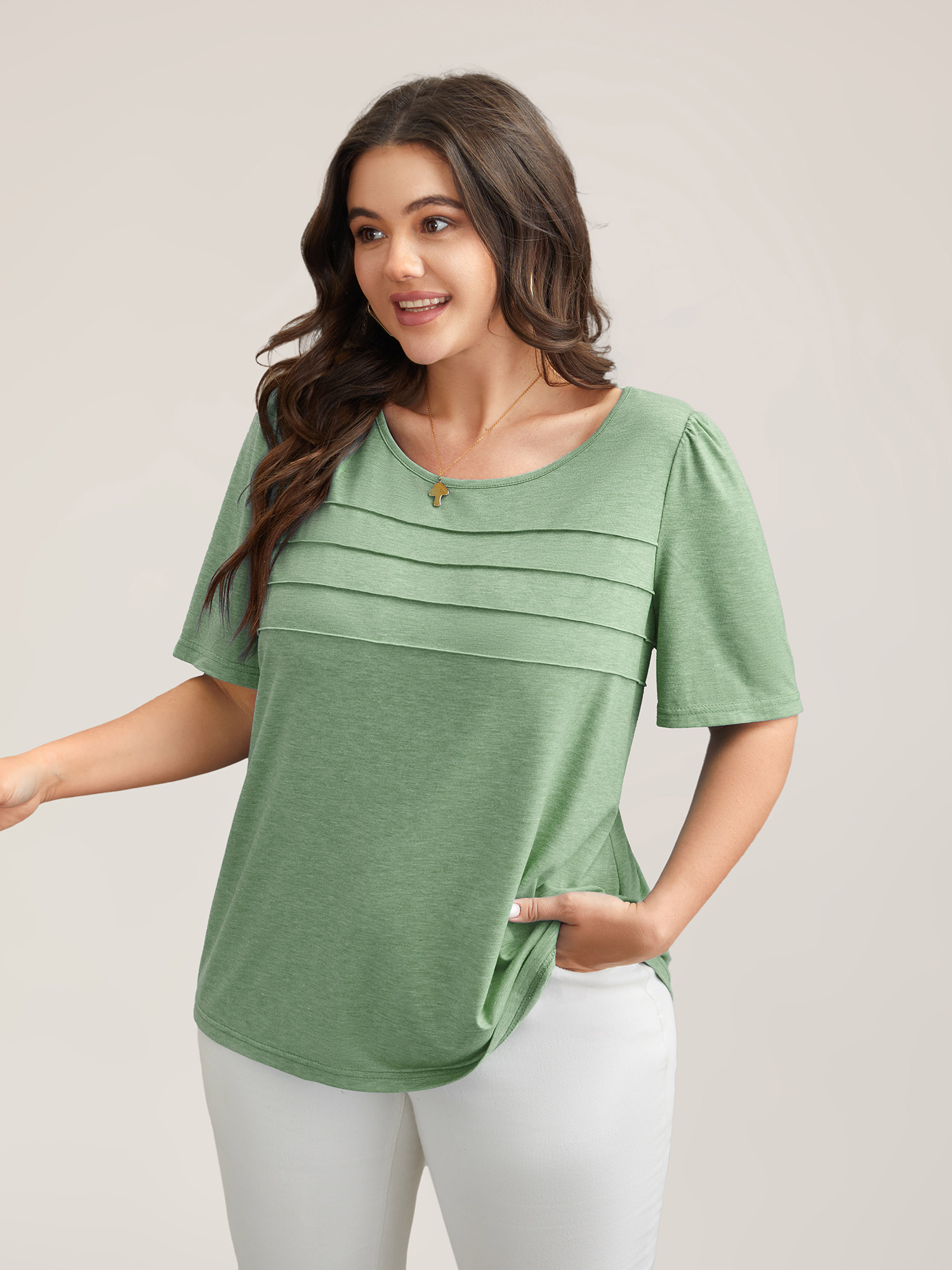 

Plus Size Seamed Round Neck Fitted T-Shirt Greenbean Women Casual Tucked seam Round Neck Everyday T-shirts BloomChic