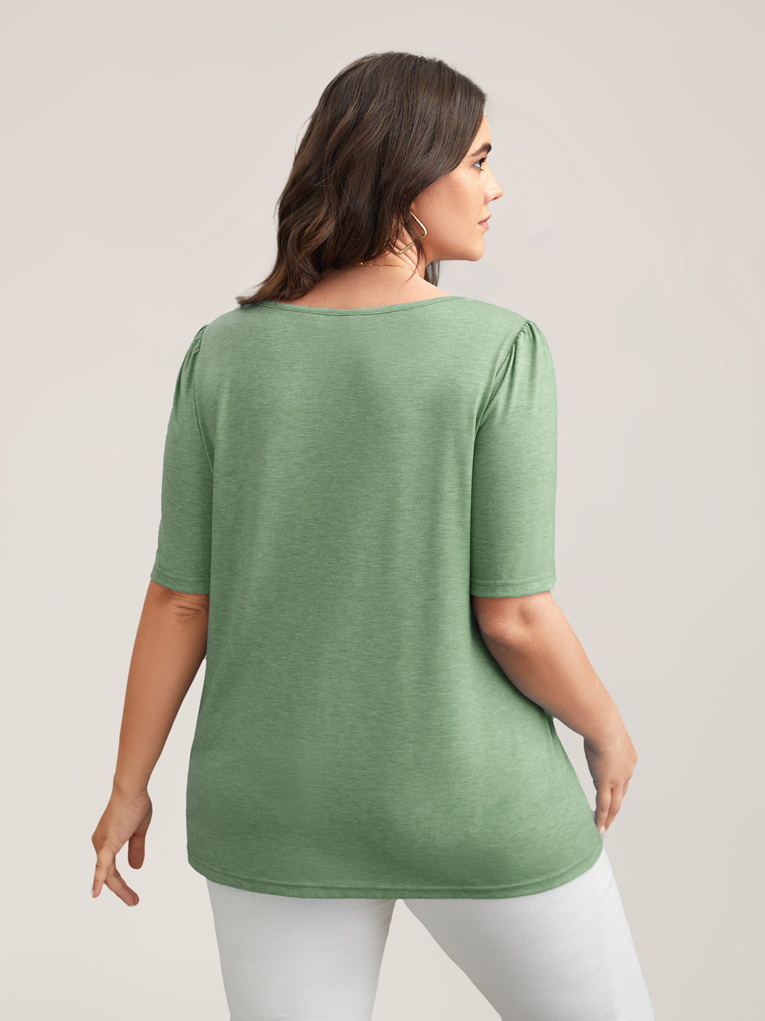 Plus Size Seamed Round Neck Fitted T-Shirt Greenbean Women Casual Tucked seam Round Neck Everyday T-shirts BloomChic 10/M 
