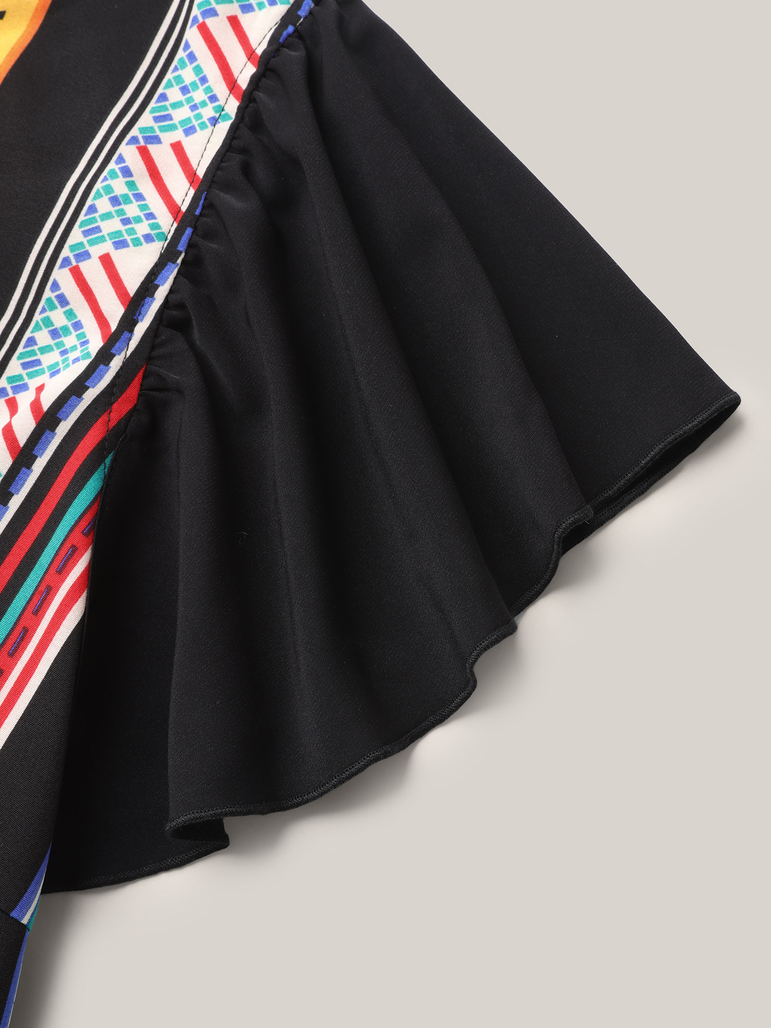 Plus Size Black Multi-Color Striped Neck Tie Shirt Women Casual Cap Sleeve Notched collar Everyday Blouses BloomChic 30/6X 