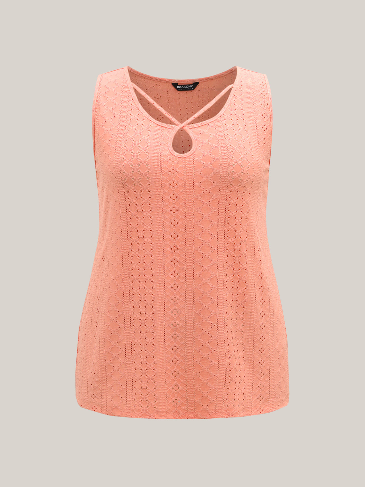 Plus Size Neck Keyhole Fitted Sleeveless Top Women Coral Casual Texture Round Neck Everyday Tank Tops Camis BloomChic 10/M 