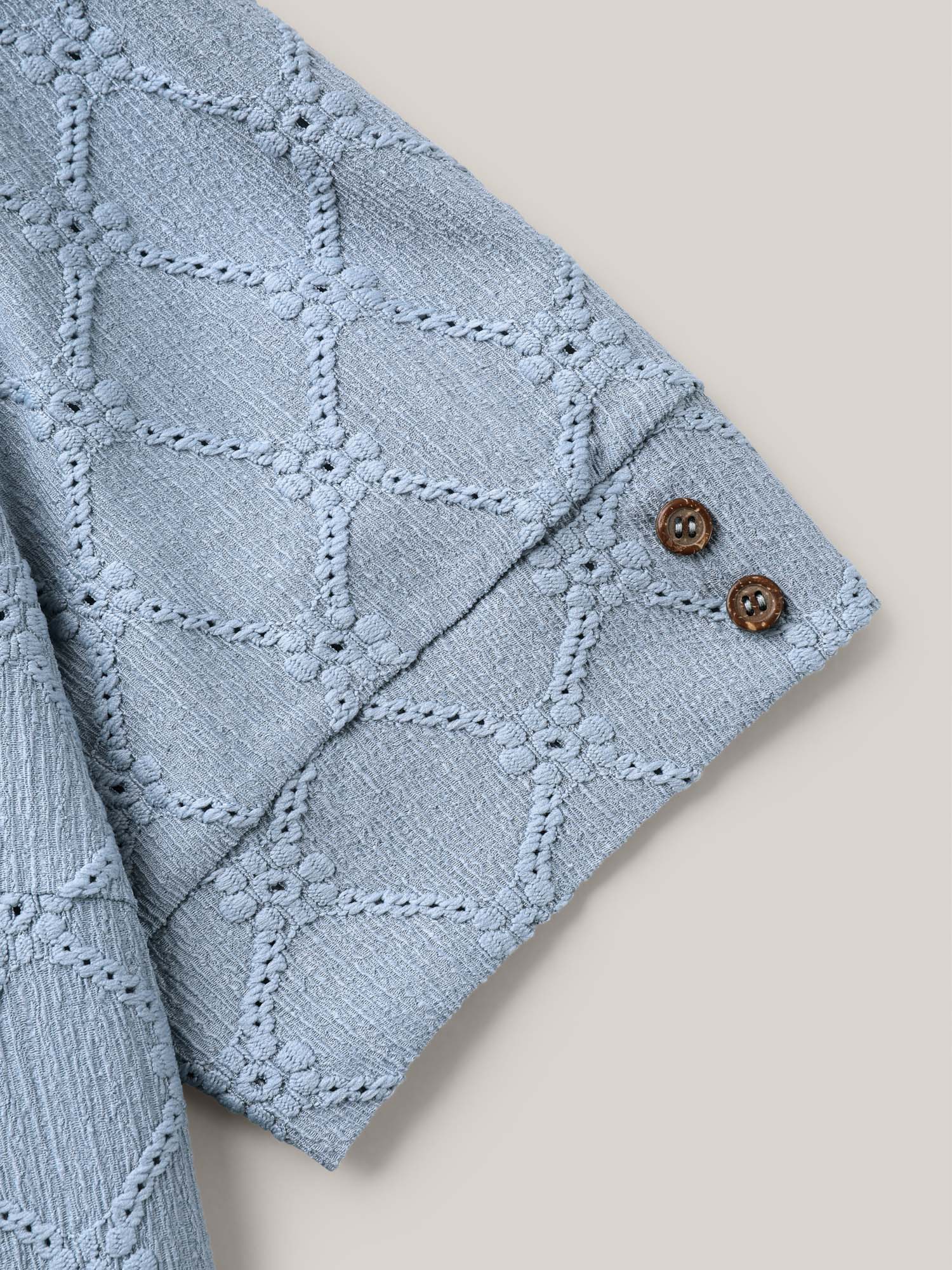 Plus Size Textured Puffy Sleeve Buttons T-Shirt Stone Women Casual Texture Round Neck Everyday T-shirts BloomChic 28/5X 