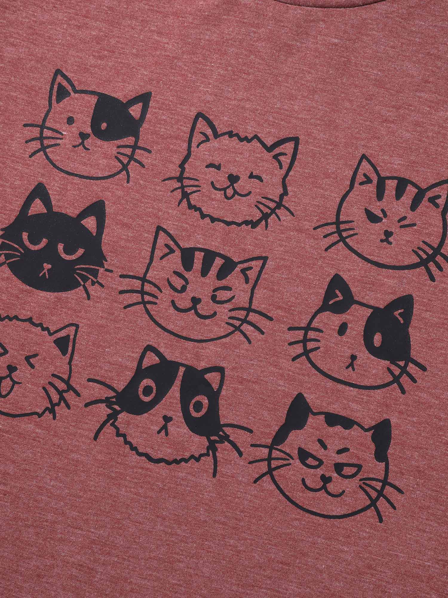 Plus Size Playful Cats Print Crew Neck T-Shirt Russet Women Casual Non Animals Round Neck Everyday T-shirts BloomChic 18-20/2X 