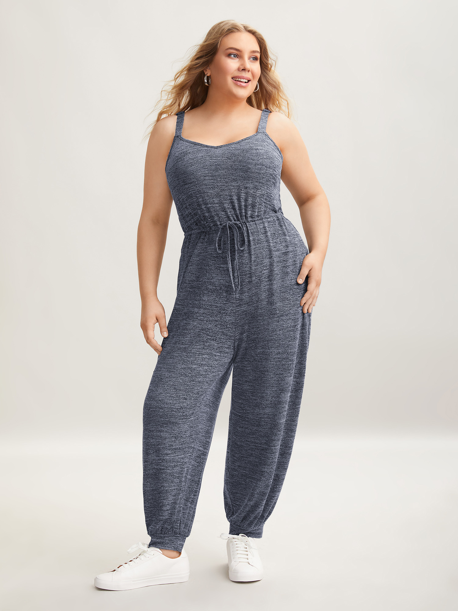 

Plus Size DarkBlue Supersoft Essentials Waist-Defining Jumpsuit Women Casual Sleeveless Non Everyday Loose Jumpsuits BloomChic