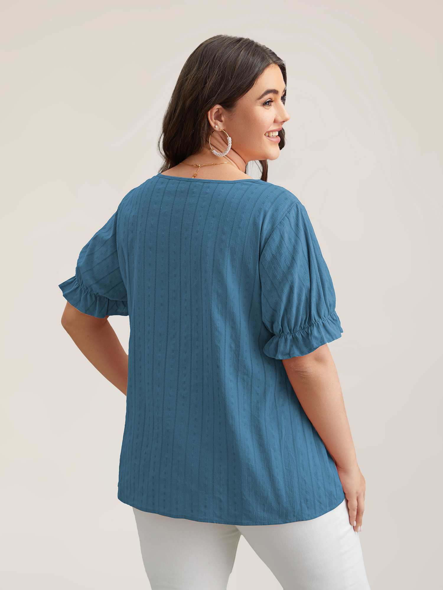 Plus Size Aegean Cotton Square Neck Ruffled Sleeve Shirt Women Elegant Short sleeve Square Neck Everyday Blouses BloomChic 10/M 