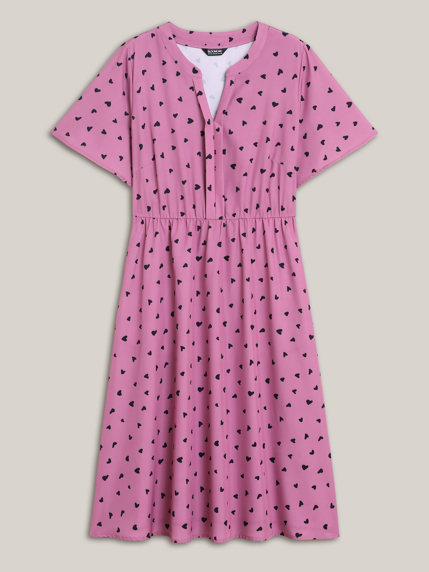 Plus Size Ruffled Sleeve Printed Pockets Midi Dress Lilac Women Elegant Tucked seam Notched collar Short sleeve Curvy BloomChic 22-24/3X 