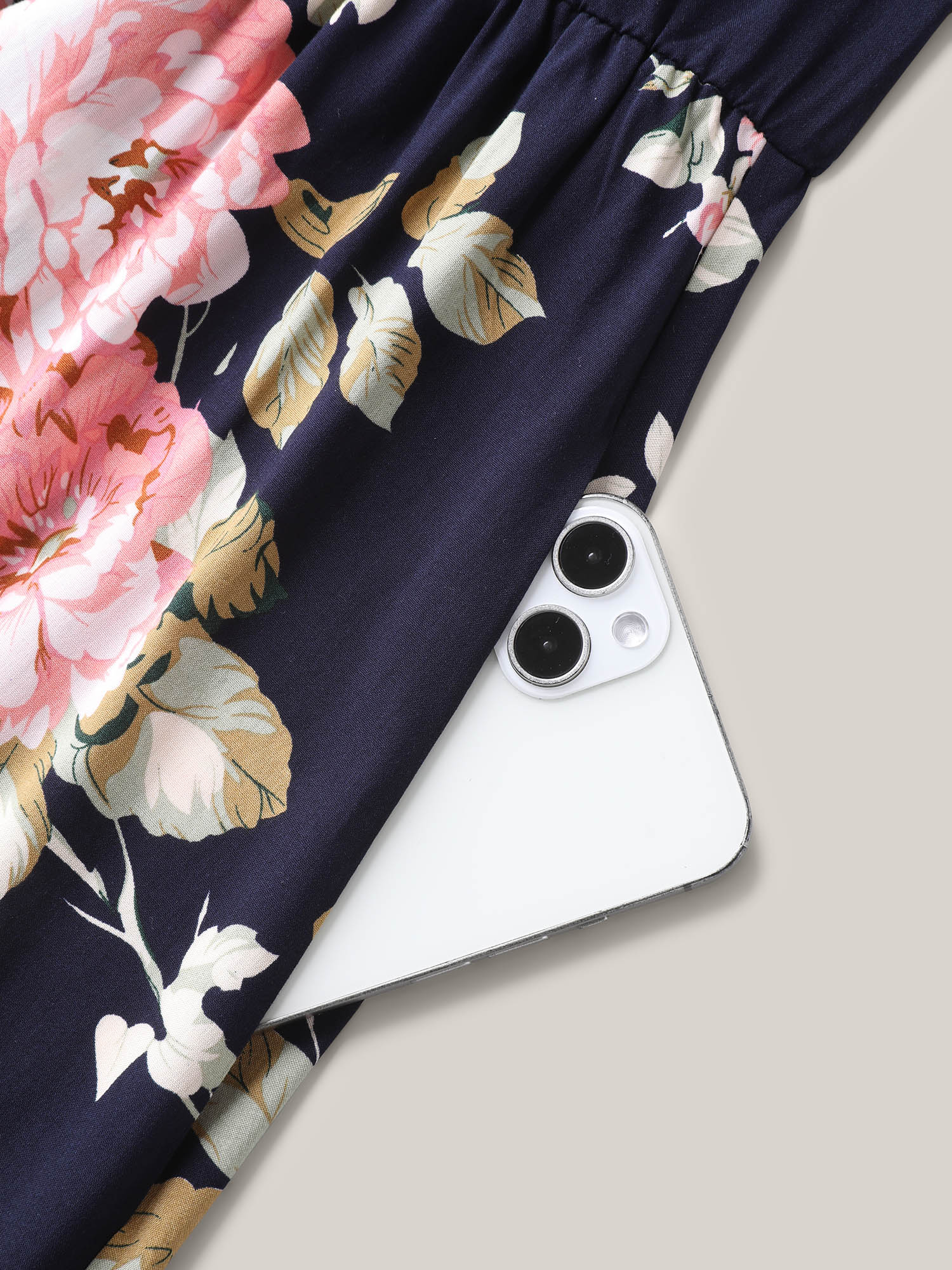 Plus Size Ruffled Neck Off-Shoulder Floral Midi Dress Navy Women Casual Ruffles V-neck Short sleeve Curvy BloomChic 10/M 