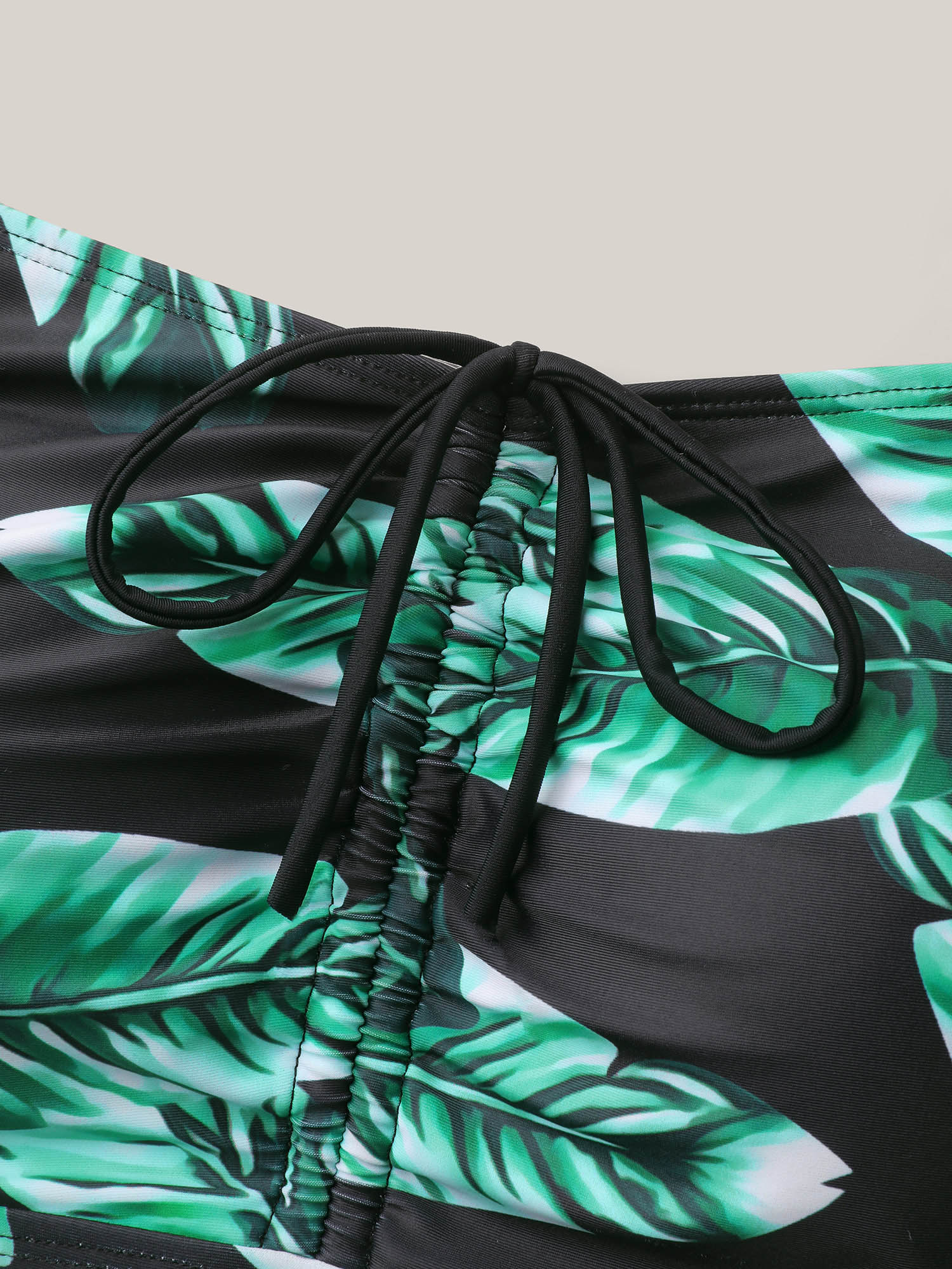 Plus Size Tropical Pattern Tied One-Piece Swimsuit Women`s Swimwear Black Beach Gathered Curve Bathing Suits High stretch One Pieces BloomChic 12/L 