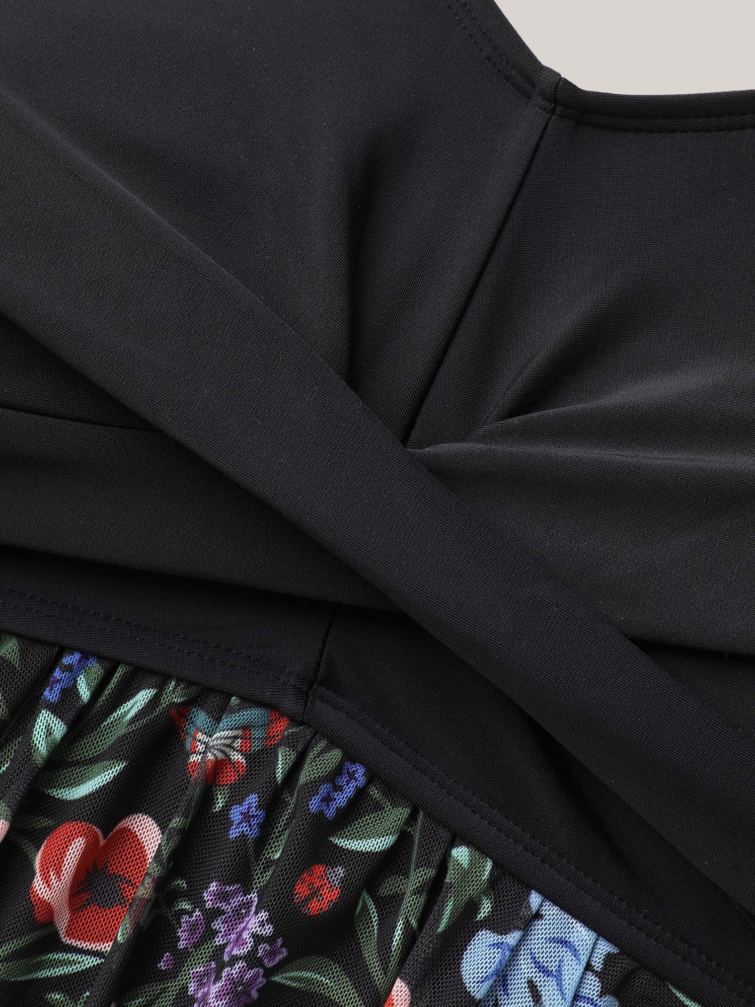 Plus Size Floral Pattern Split Adjustable Swim Dress Women`s Swimwear Black Beach Bodycon V-neck High stretch Curve Swim Dresses BloomChic 18-20/2X 