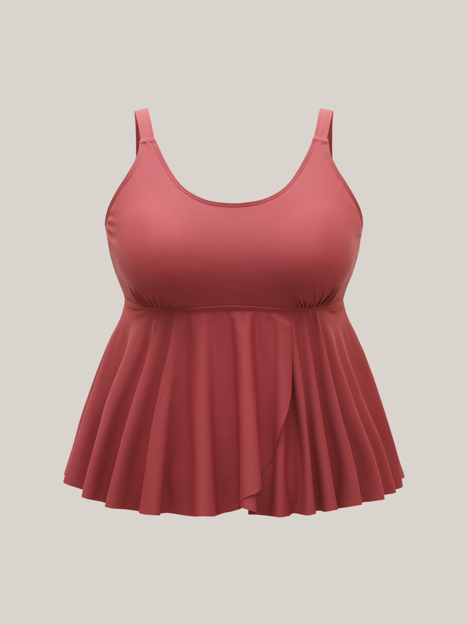 Plus Size Curvy Split Hem Flared Swim Top Women`s Swimwear Russet Beach Slit High stretch Bodycon U-neck Curve Swim Tops BloomChic 30/6X 