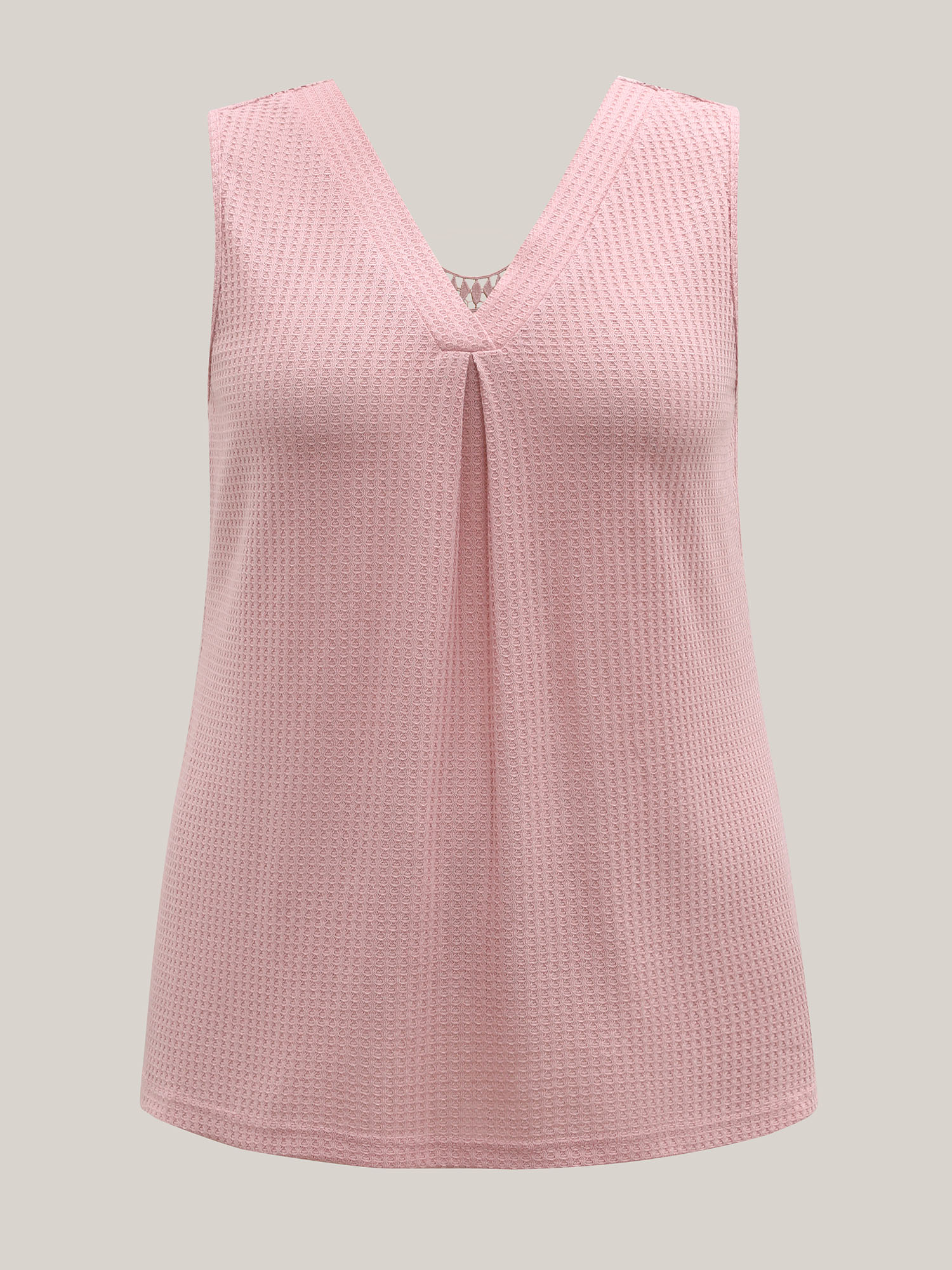 Plus Size Hollow Back Slim-Fit Pleated Sleeveless Top Women Crepe Casual Texture V-neck Everyday Tank Tops Camis BloomChic 14-16/1X 