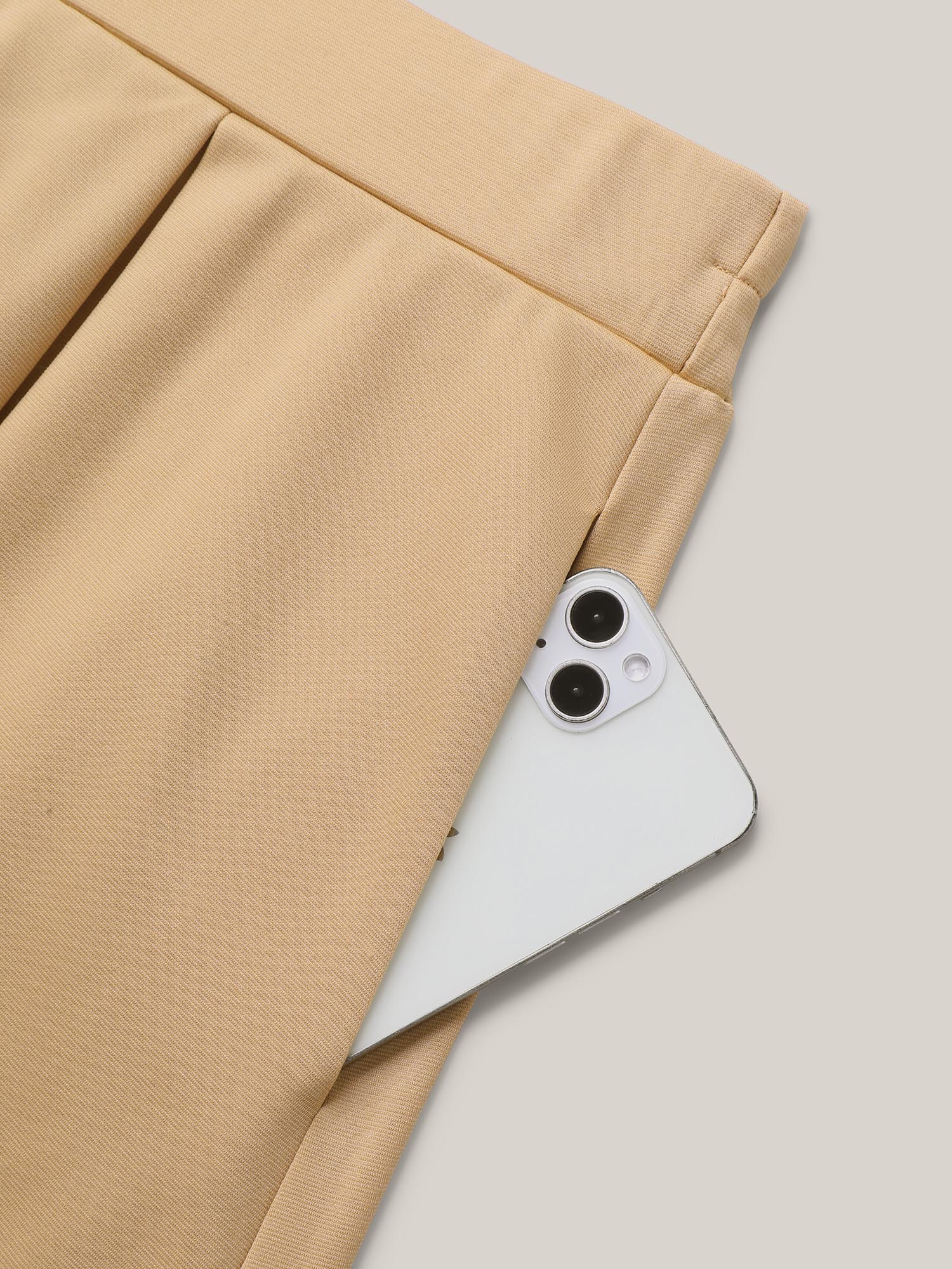 Plus Size Plain Stretchy Waist Pleated Midi Skirt Women Champagne At the Office Pleated Medium stretch Side seam pocket Work Skirts BloomChic 10/M 