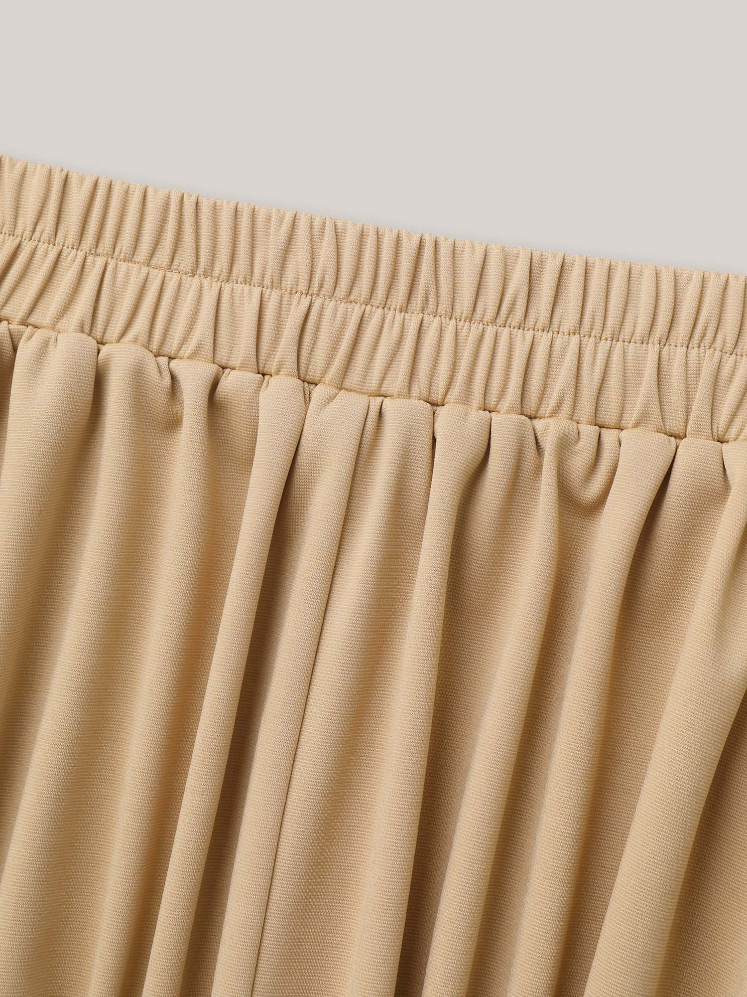 Plus Size Plain Stretchy Waist Pleated Midi Skirt Women Champagne At the Office Pleated Medium stretch Side seam pocket Work Skirts BloomChic 10/M 