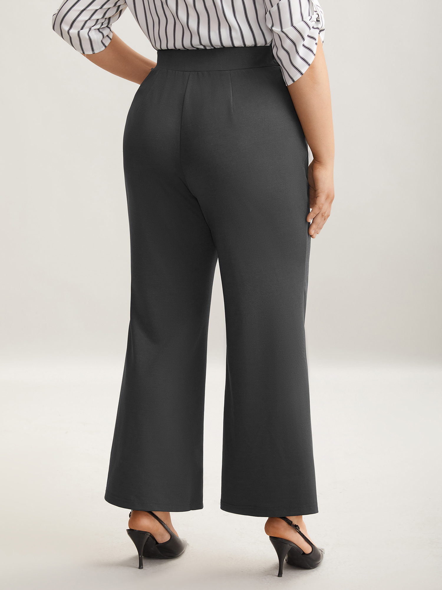 Plus Size Button No-Waist Gap Pull On Pants Women DimGray At the Office Bootcut Mid Rise Work Pants BloomChic 22-24/3X 