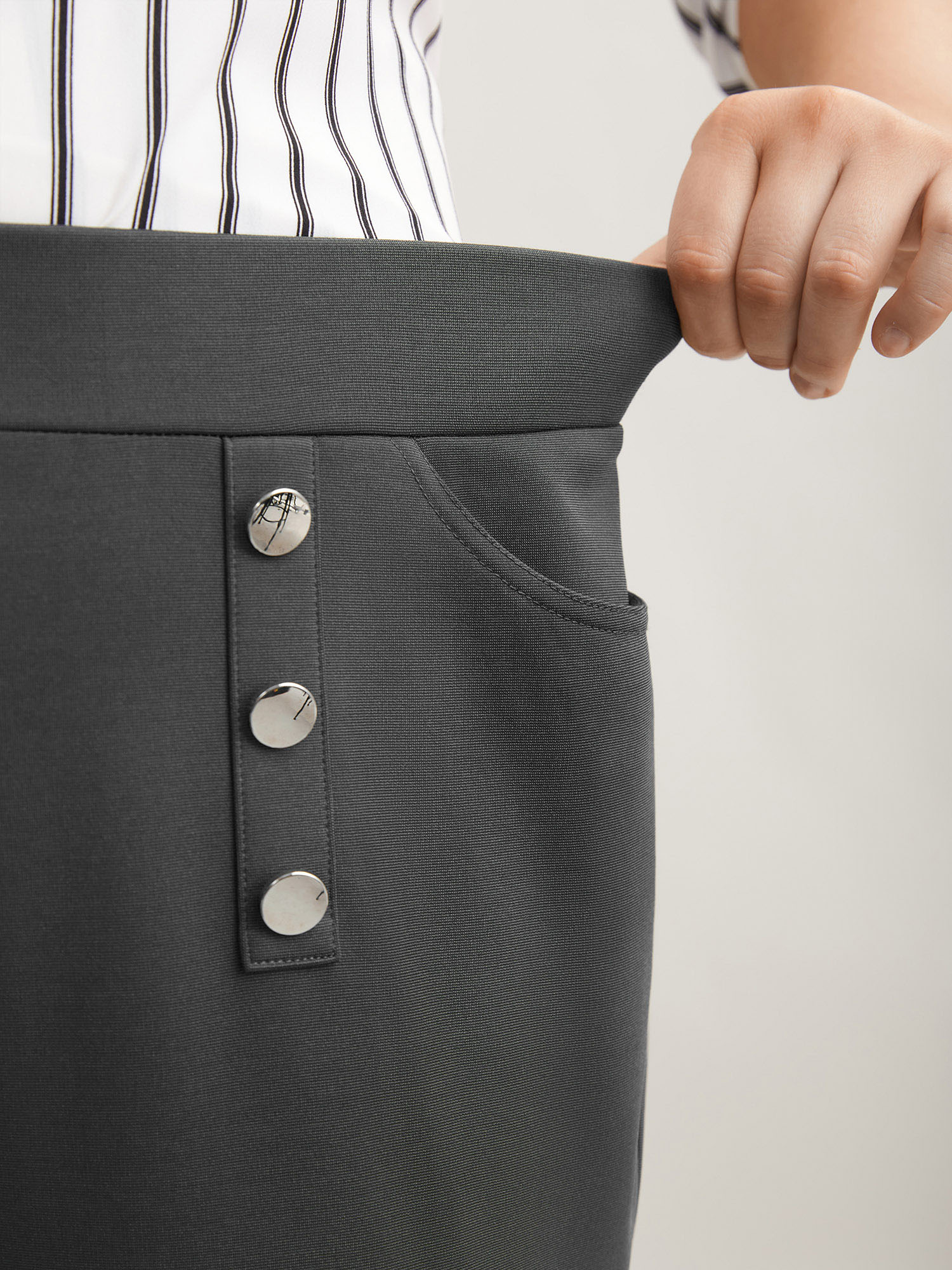 Plus Size Button No-Waist Gap Pull On Pants Women DimGray At the Office Bootcut Mid Rise Work Pants BloomChic 22-24/3X 