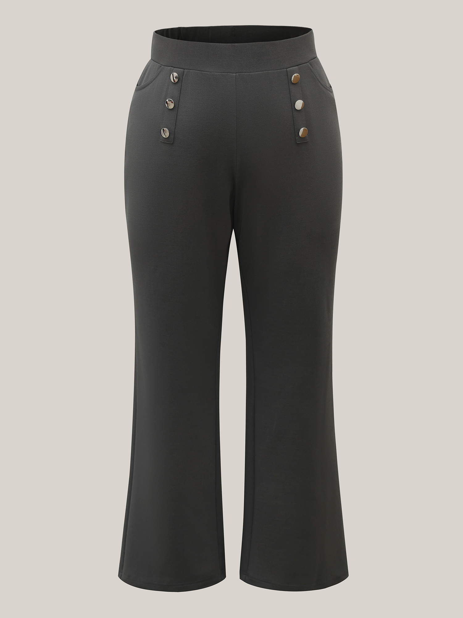 Plus Size Button No-Waist Gap Pull On Pants Women DimGray At the Office Bootcut Mid Rise Work Pants BloomChic 22-24/3X 