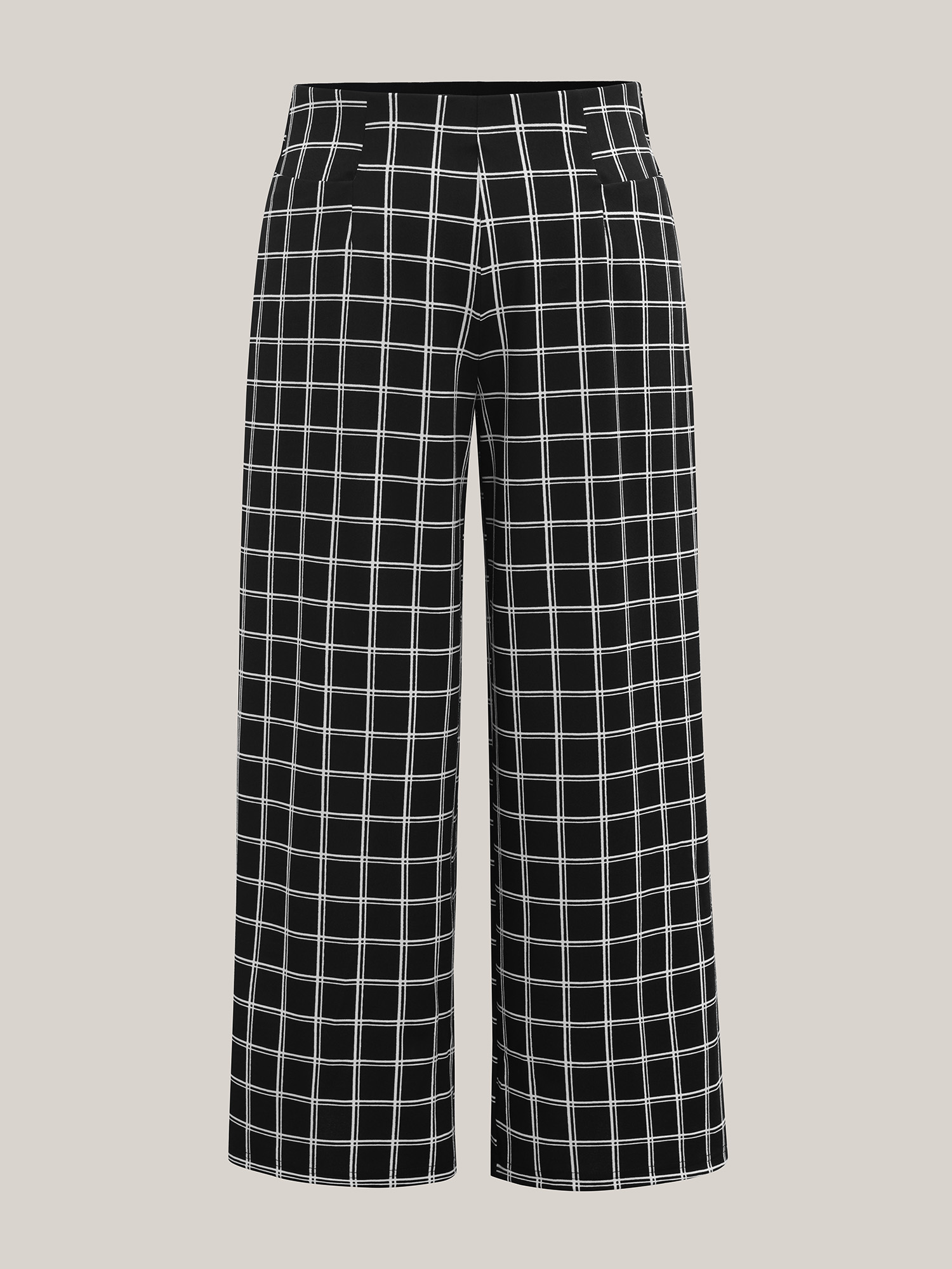 Plus Size Plaid Pattern Stretchy Waist Wide-Leg Pants Women Black At the Office Wide Leg Mid Rise Work Pants BloomChic 14-16/1X 