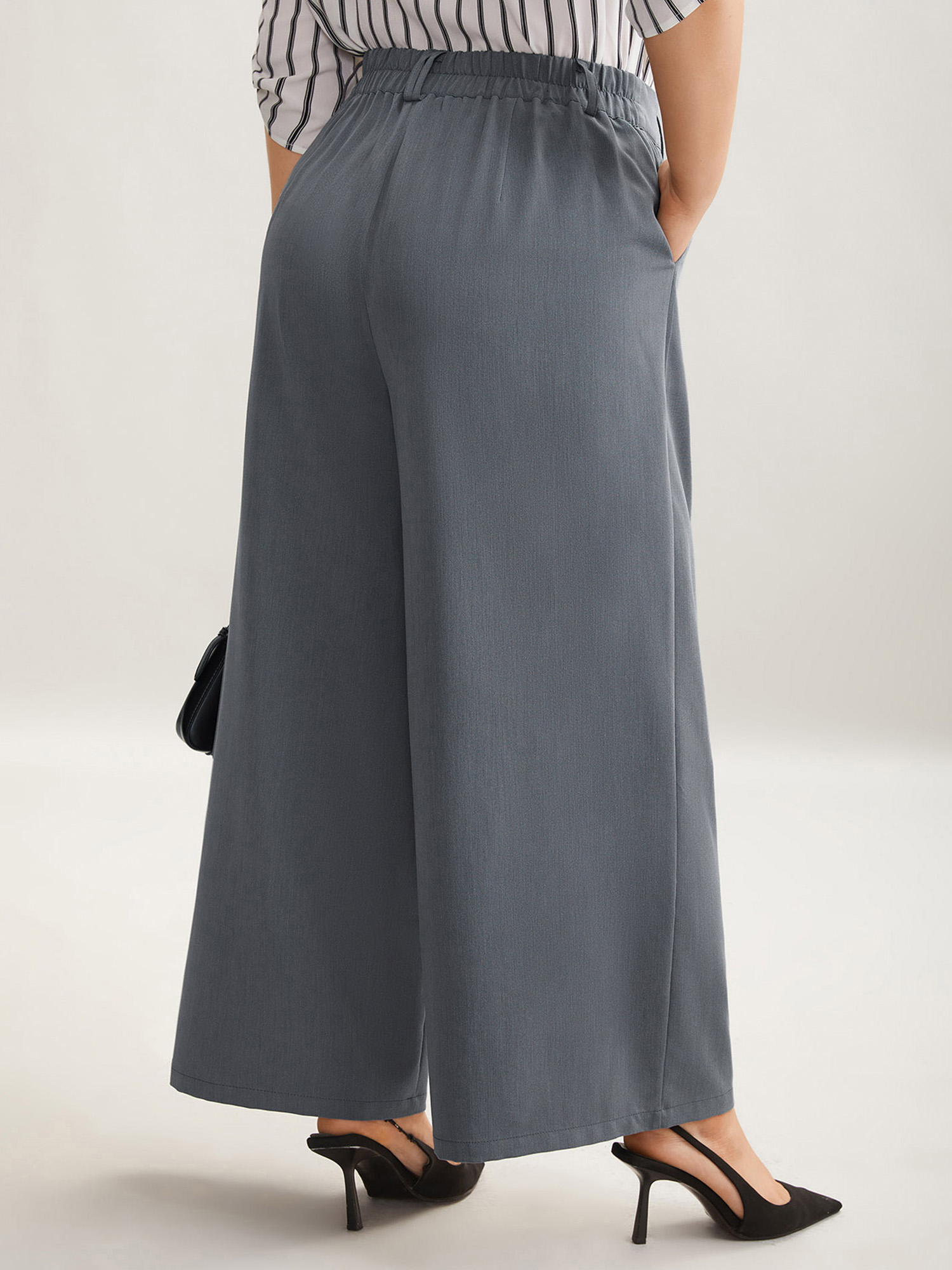 Plus Size Heathered Stretchy Waist Wide-Leg Pants Women DimGray At the Office Wide Leg Mid Rise Work Pants BloomChic 28/5X 