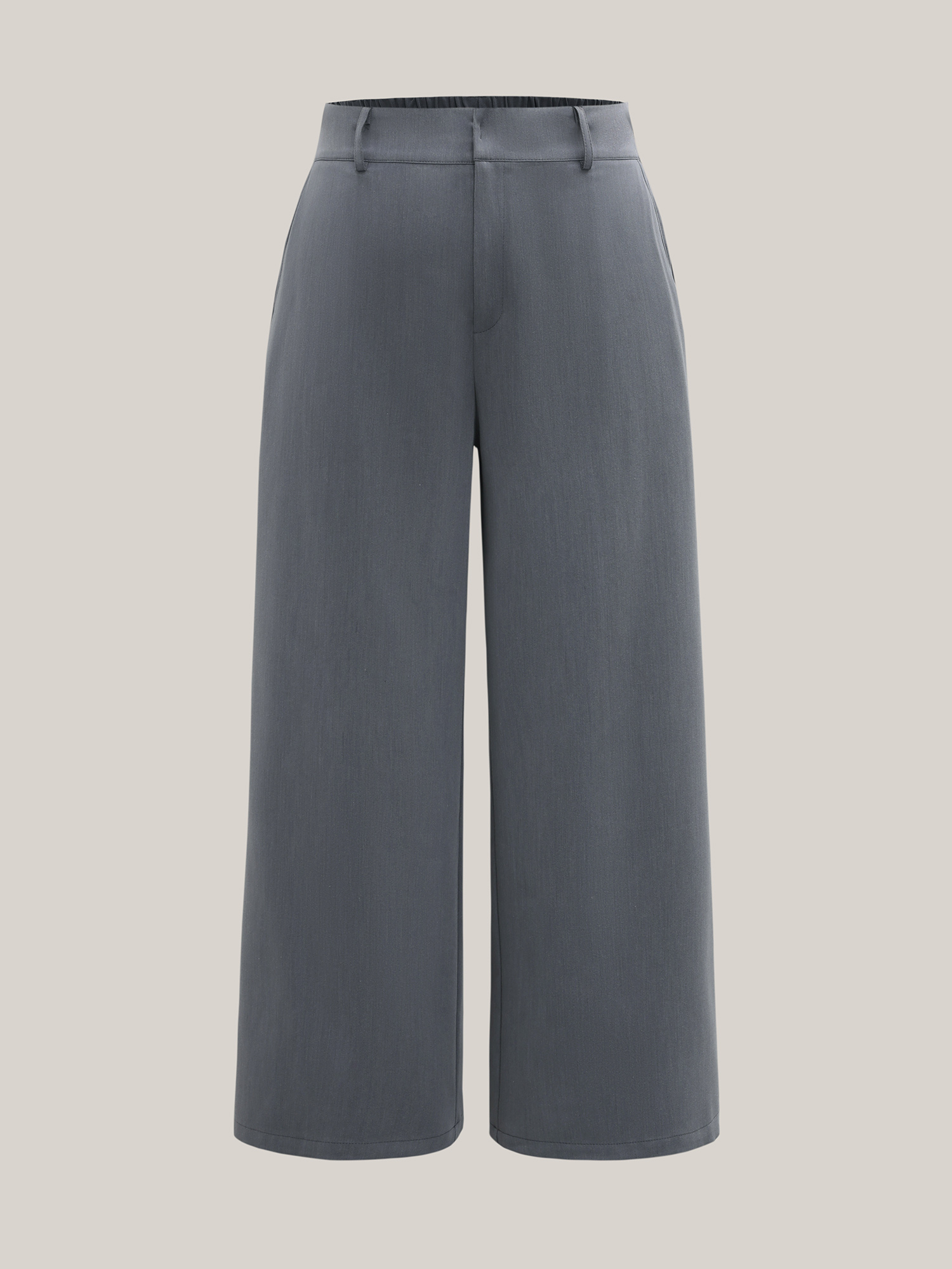 Plus Size Heathered Stretchy Waist Wide-Leg Pants Women DimGray At the Office Wide Leg Mid Rise Work Pants BloomChic 28/5X 