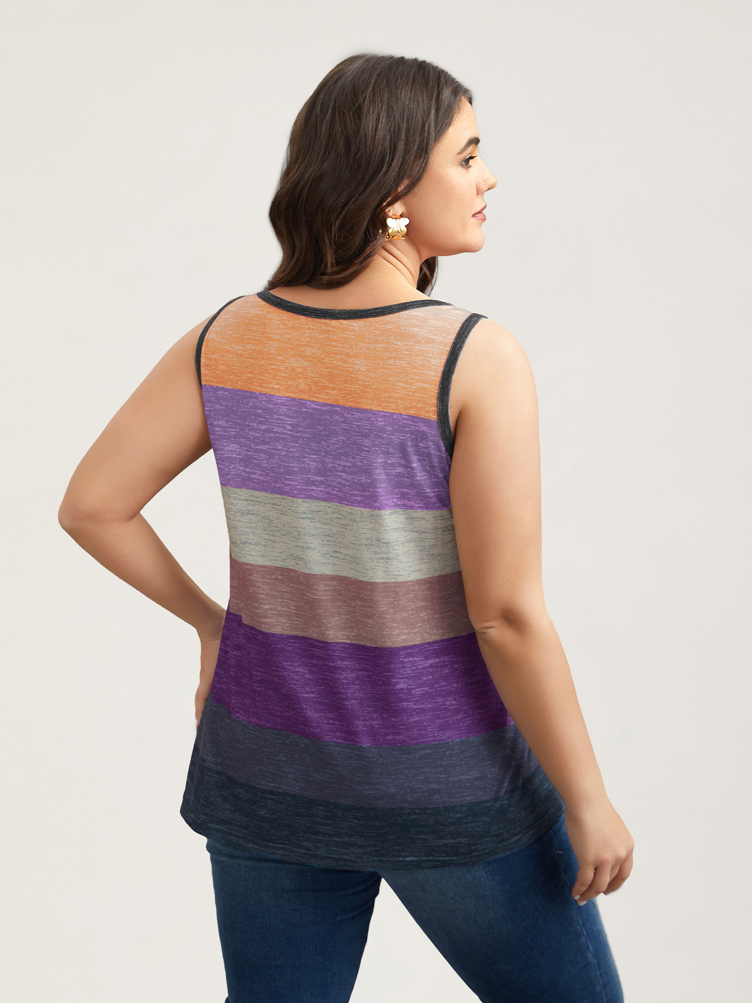 Plus Size Multi-Color Stripes Off-Sleeves Vest Women Lilac Elegant Contrast Notched collar Everyday Tank Tops Camis BloomChic 30/6X 