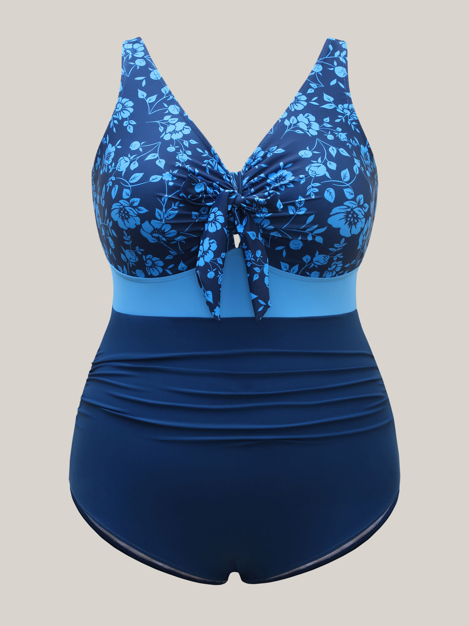 Plus Size Floral Front-Knot One-Piece Swimsuit Women`s Swimwear Indigo Beach Gathered Curve Bathing Suits High stretch One Pieces BloomChic 30/6X 