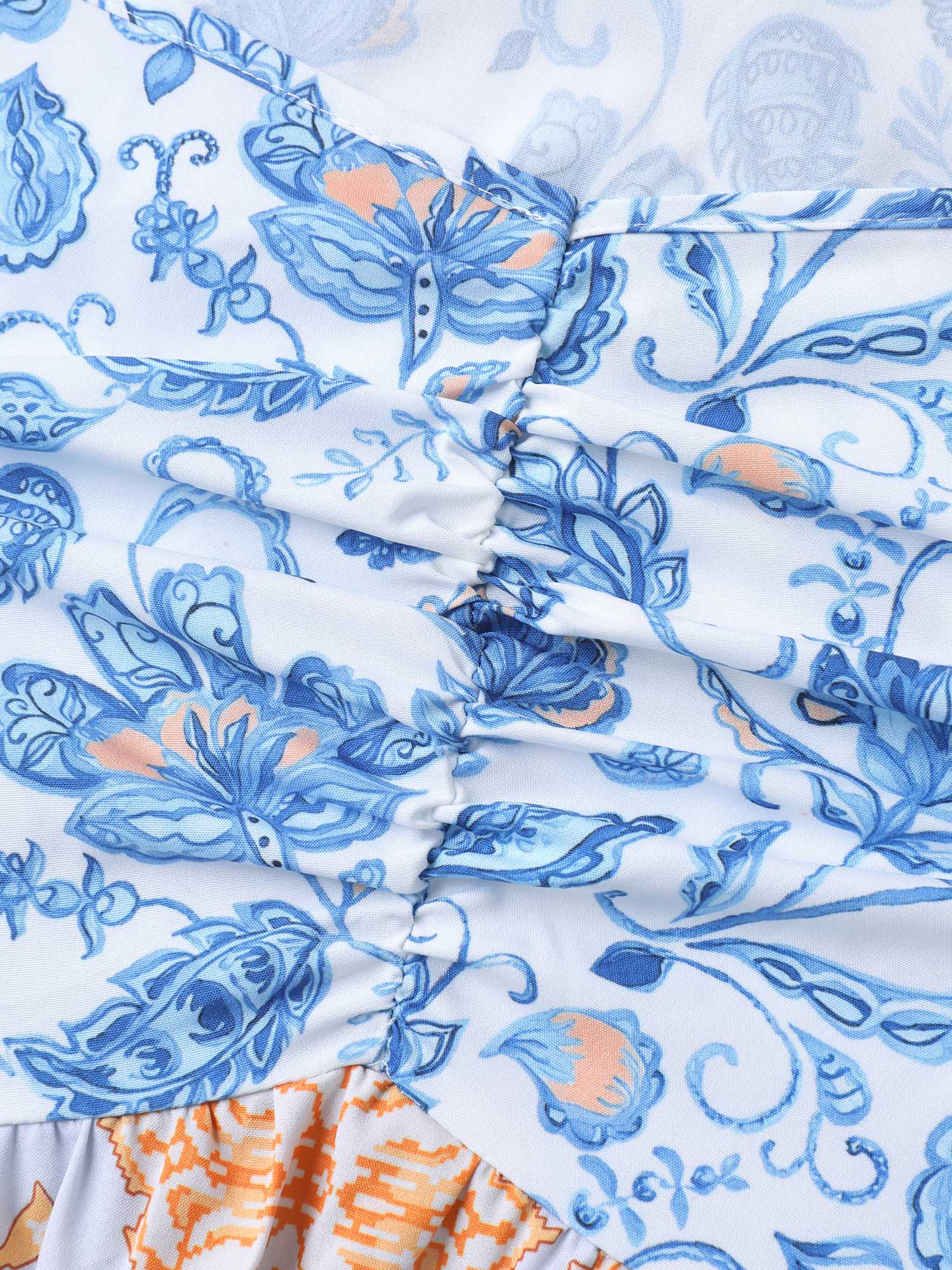 Plus Size Contrast Print Ruched Tiered Midi Dress Multicolor Women Resort Gathered Heart neckline Short sleeve Curvy BloomChic 14-16/1X 