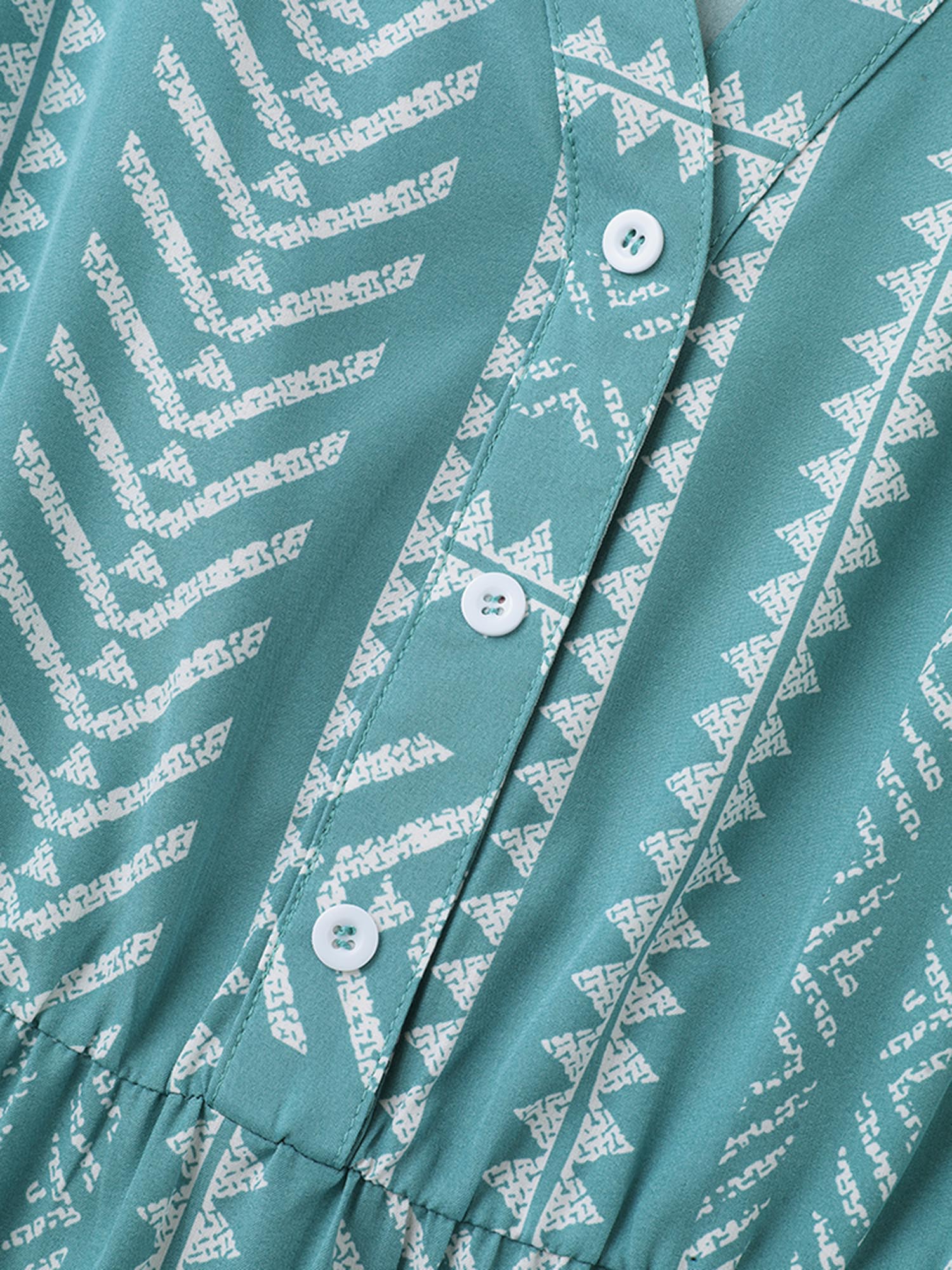 Plus Size Boho Stripe Print Stretchy Waist Midi Dress Turquoise Women Resort Button Flat collar with V-notch Half Sleeve Curvy BloomChic 22-24/3X 