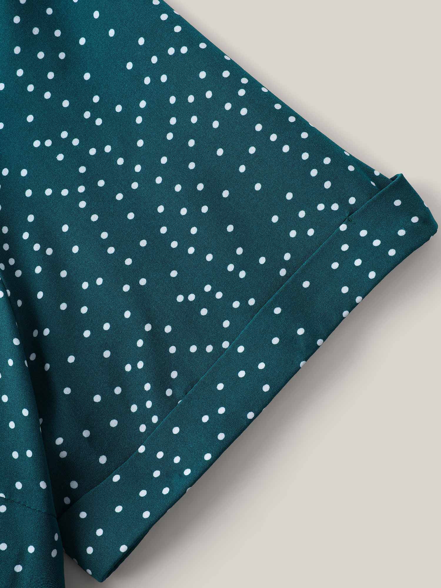 Plus Size Stretchy Waist Tied Pockets Printed Midi Dress Cyan Women At the Office Belted Flat collar Short sleeve Curvy BloomChic 10/M 