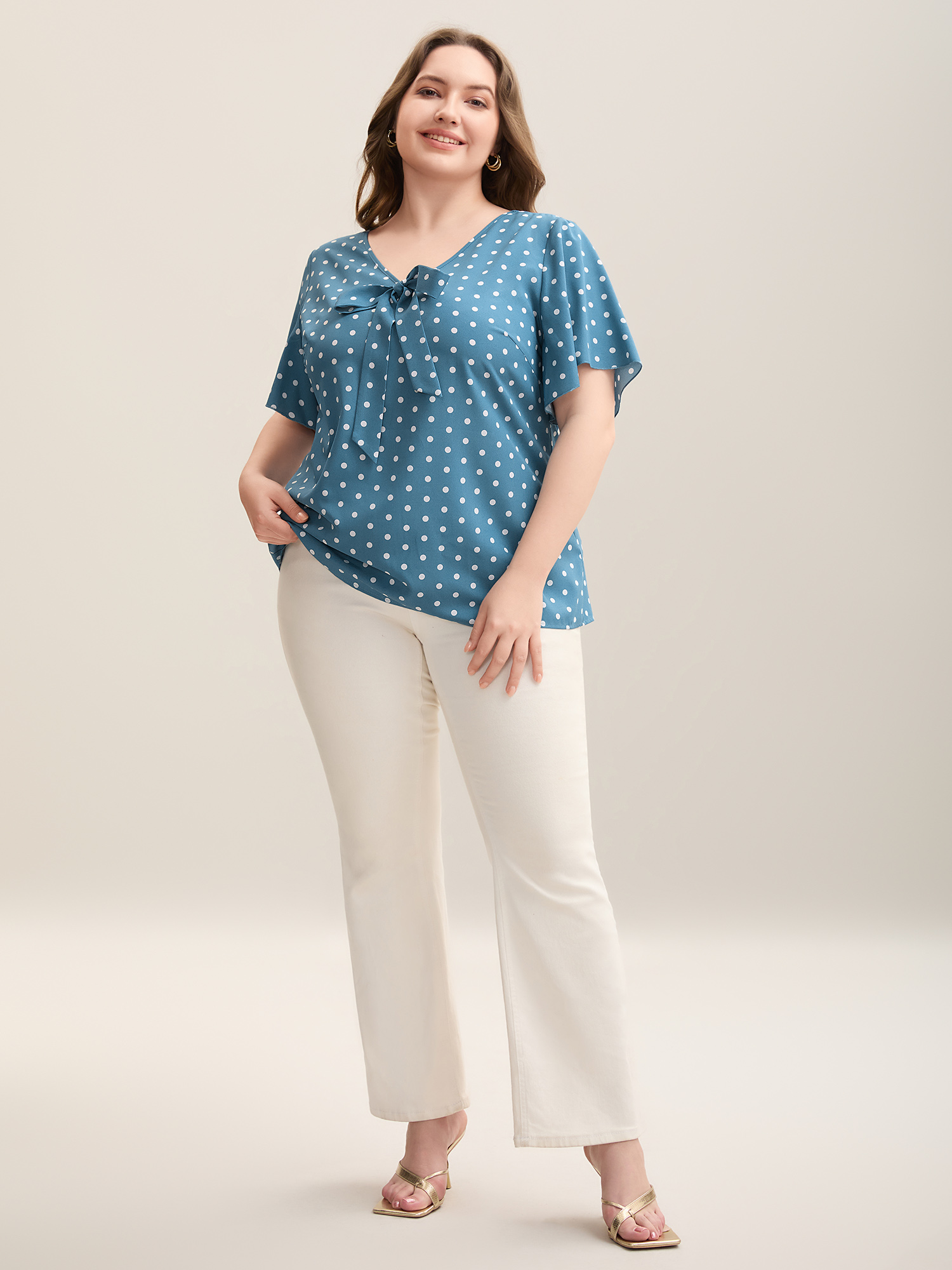 

Plus Size Cerulean Polar Print Neck Tie A-Line Blouse Women Elegant Short sleeve V-neck Everyday Blouses BloomChic