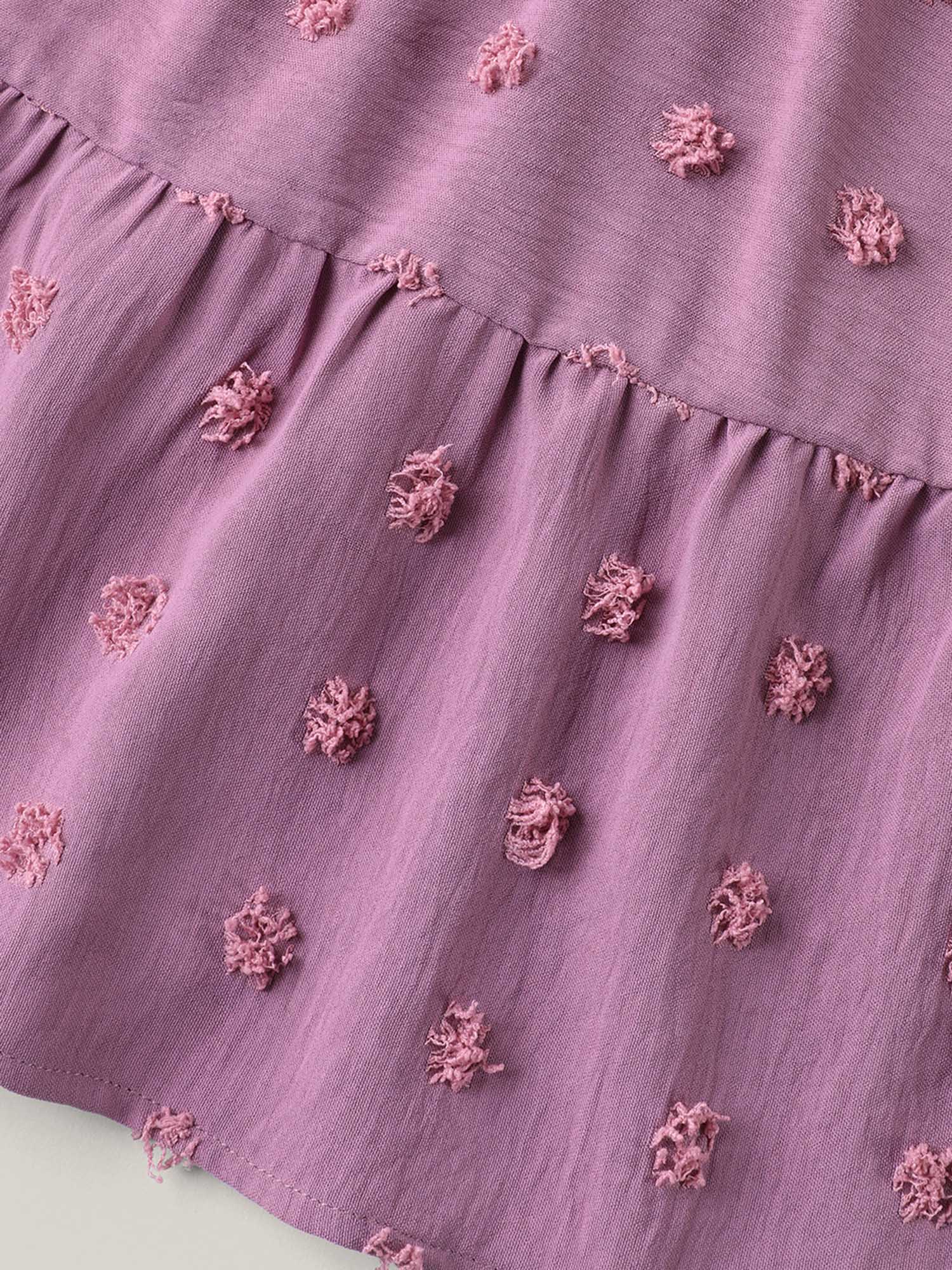 Plus Size Mauve Textured Puff Sleeve Tiered Blouse Women Casual Short sleeve V-neck Everyday Blouses BloomChic 28/5X 