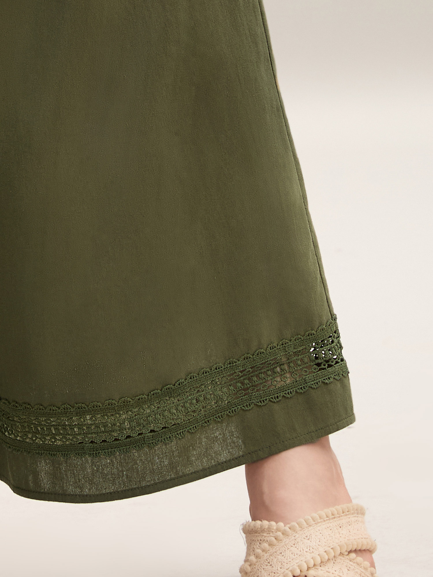 Plus Size Drawstring Lace Detail Wide-Leg Pants Women ArmyGreen Resort Wide Leg Mid Rise Vacation Pants BloomChic 14-16/1X 