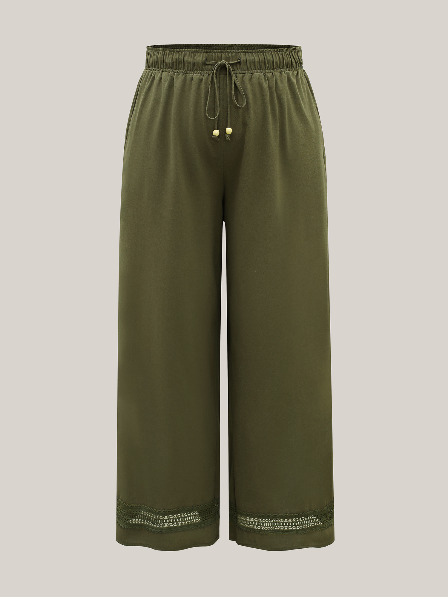 Plus Size Drawstring Lace Detail Wide-Leg Pants Women ArmyGreen Resort Wide Leg Mid Rise Vacation Pants BloomChic 14-16/1X 