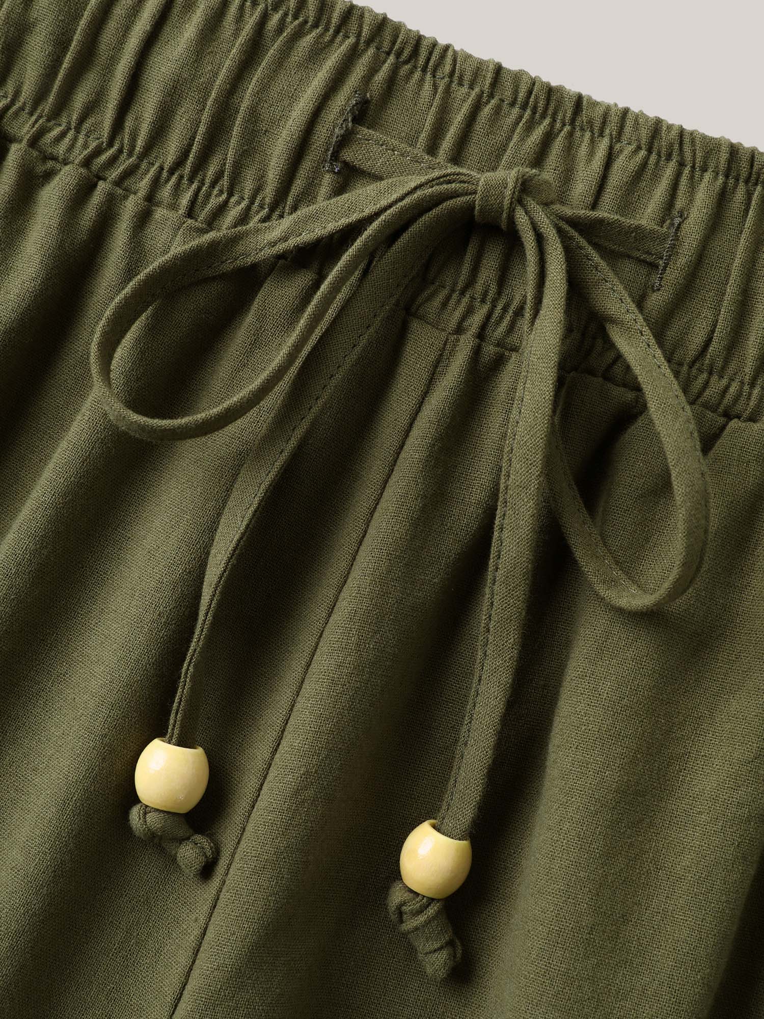 Plus Size Drawstring Lace Detail Wide-Leg Pants Women ArmyGreen Resort Wide Leg Mid Rise Vacation Pants BloomChic 14-16/1X 