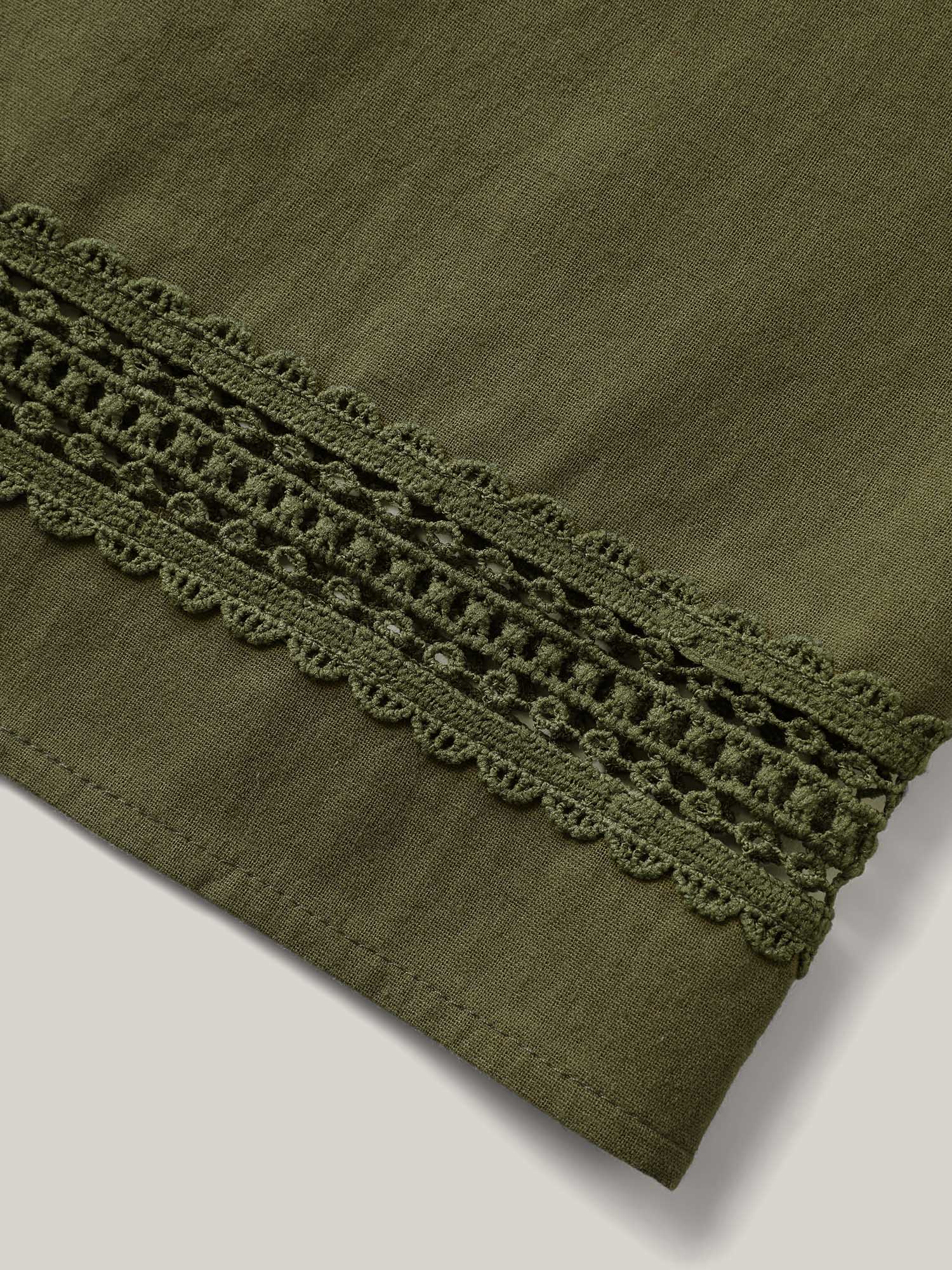 Plus Size Drawstring Lace Detail Wide-Leg Pants Women ArmyGreen Resort Wide Leg Mid Rise Vacation Pants BloomChic 14-16/1X 